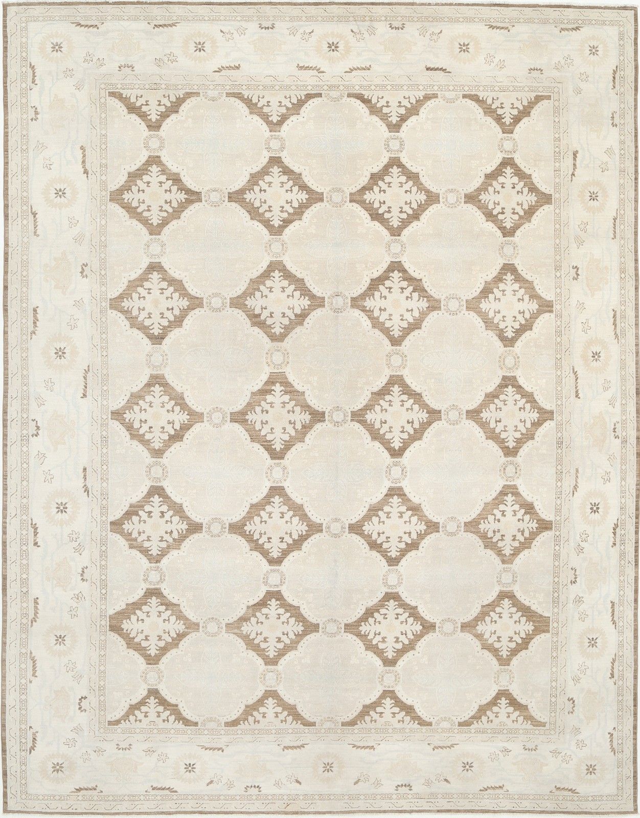 10.2x13 Ft Beige Handmade Area Rug For Living Room. 100% Wool Traditional Carpet