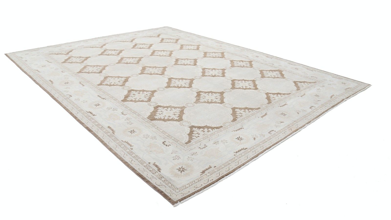 10.2x13 Ft Beige Handmade Area Rug For Living Room. 100% Wool Traditional Carpet photo for sale
