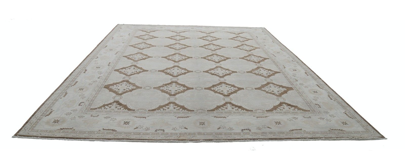 10.2x13 Ft Beige Handmade Area Rug For Living Room. 100% Wool Traditional Carpet photo Textiles