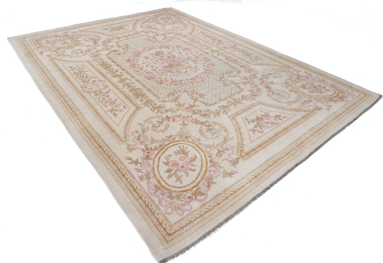 9x12.2 Ft Hand Knotted Ivory, Pale Pink Large Rug. Floral Design Wool Carpet photo furniture