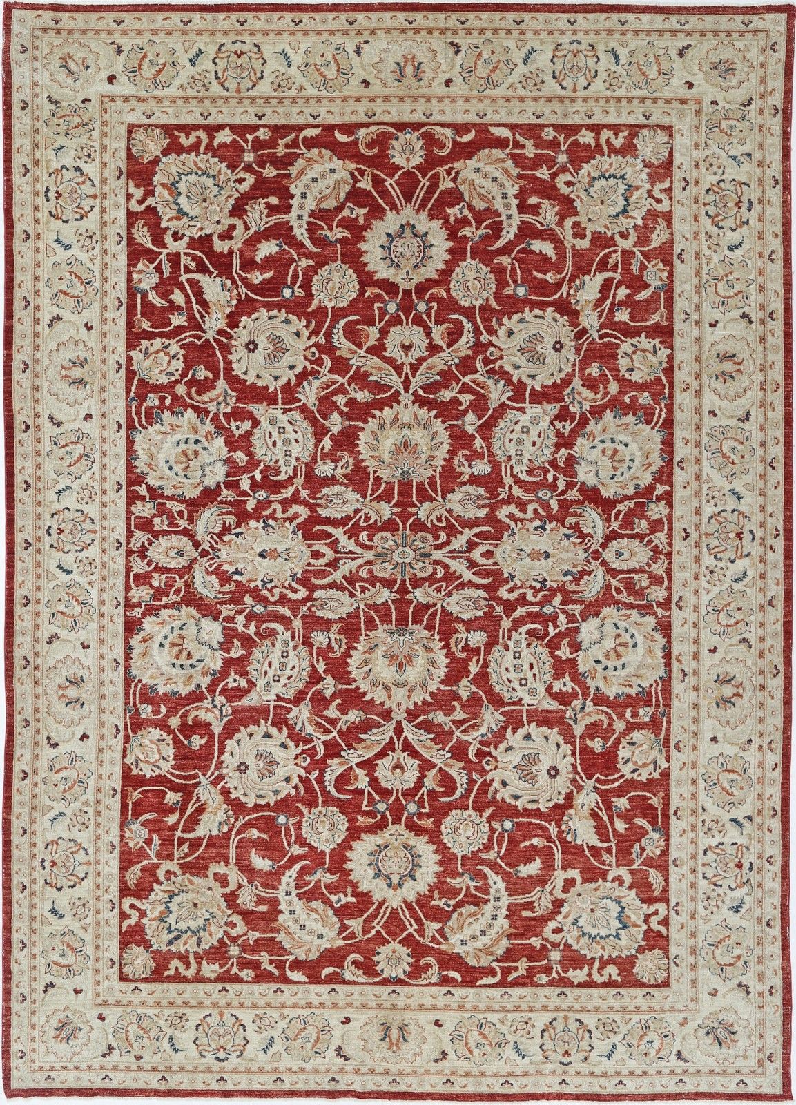 10.2x14.2 Ft Hand Knotted Wool Large Area Rug Floral Design. Red Oushak Carpet