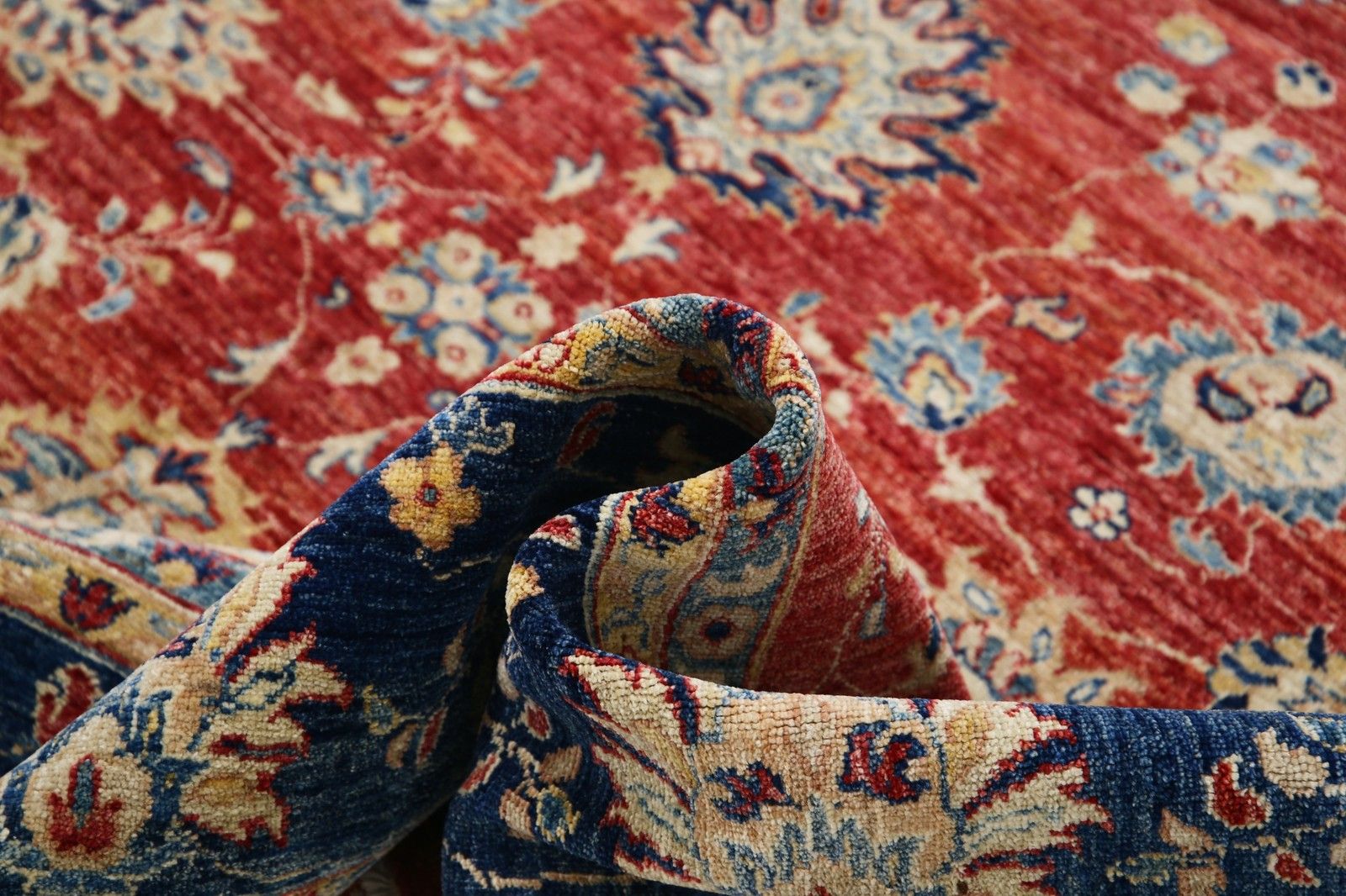 8.3x10.2 Ft Hand Knotted Area Rug In Navy Blue And Red. Floral Wool Carpet photo vinterior