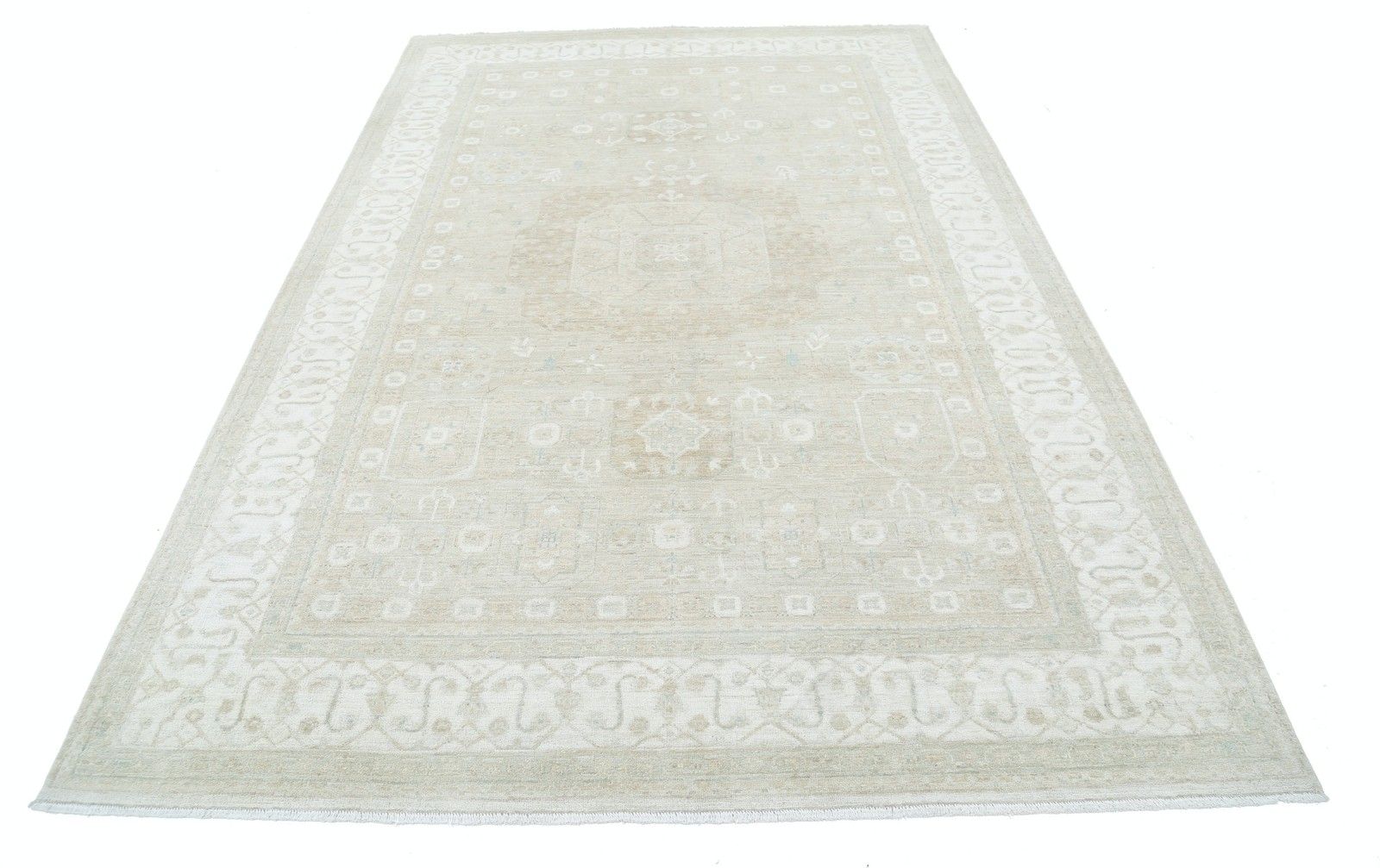 Tapis noué à la main 6,5 x 9,7 ft pour décoration intérieure, 100 % laine beige photo Textiles