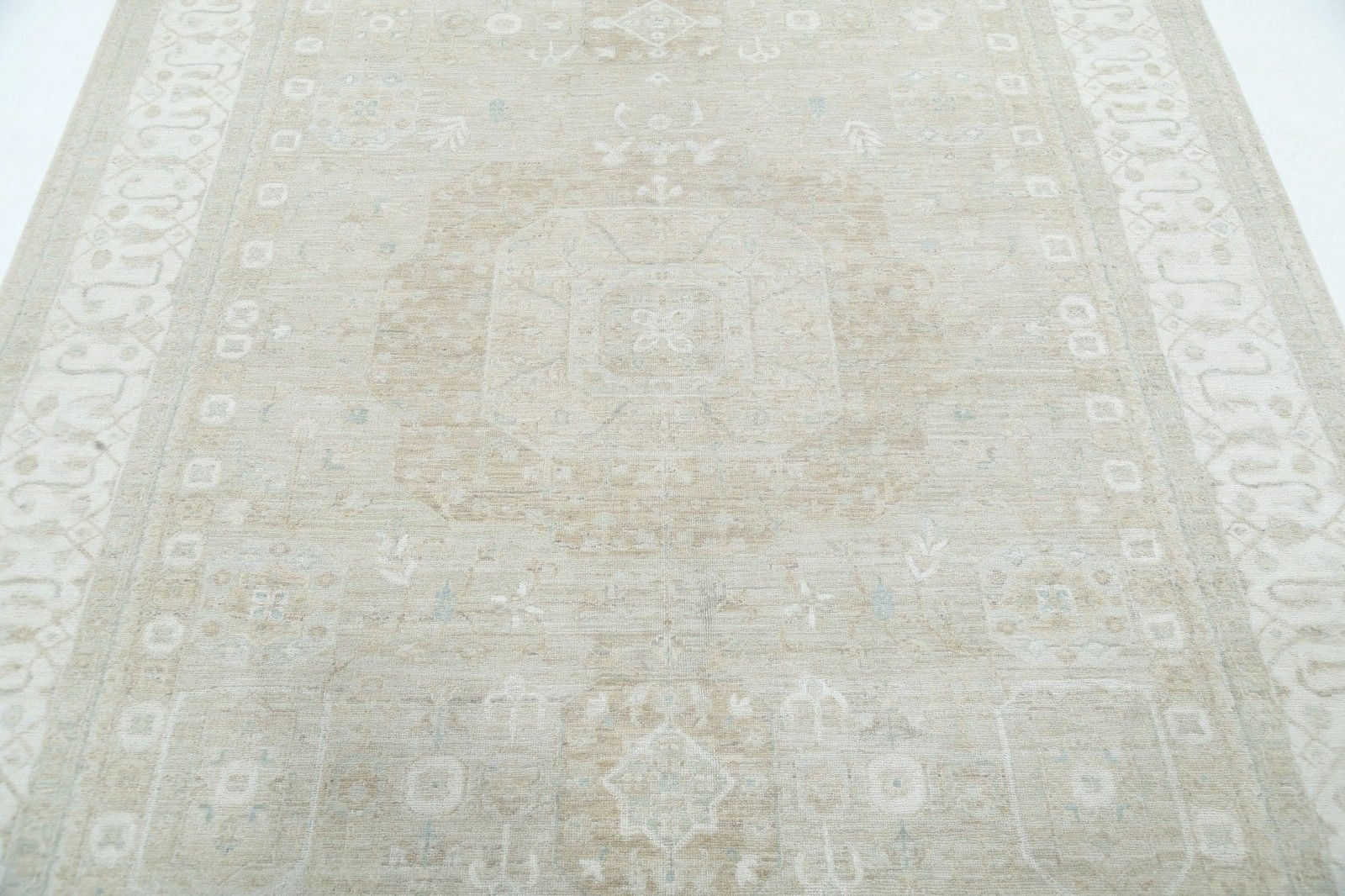 6.5x9.7 Ft Hand Knotted Area Rug For Home Decor. 100% Wool Beige Carpet photo 3019.0