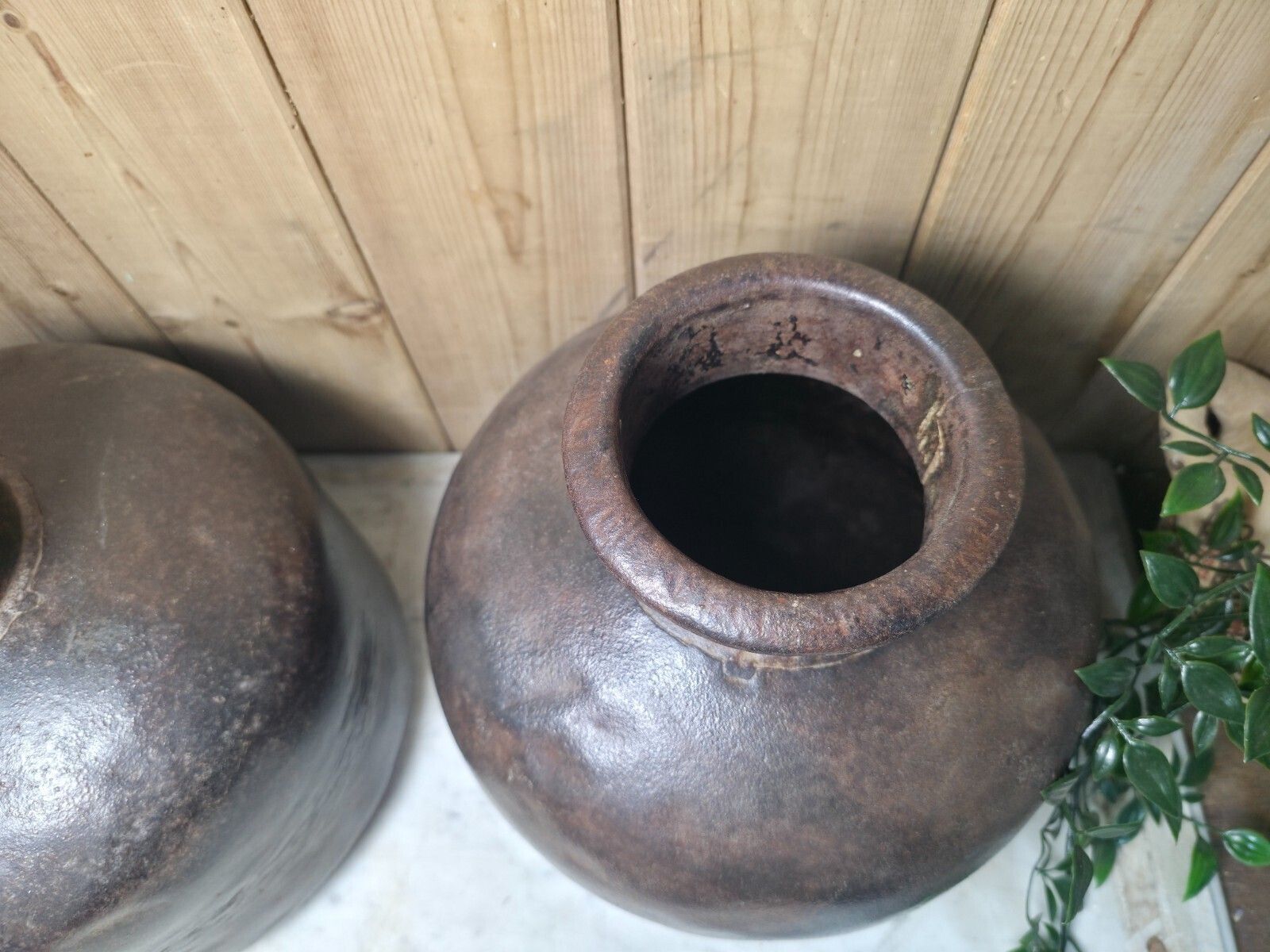 photo for sale Old Vintage Rustic Wabi Sabi Heavy Duty Metal Iron Indian Water Pot Vase Carrier