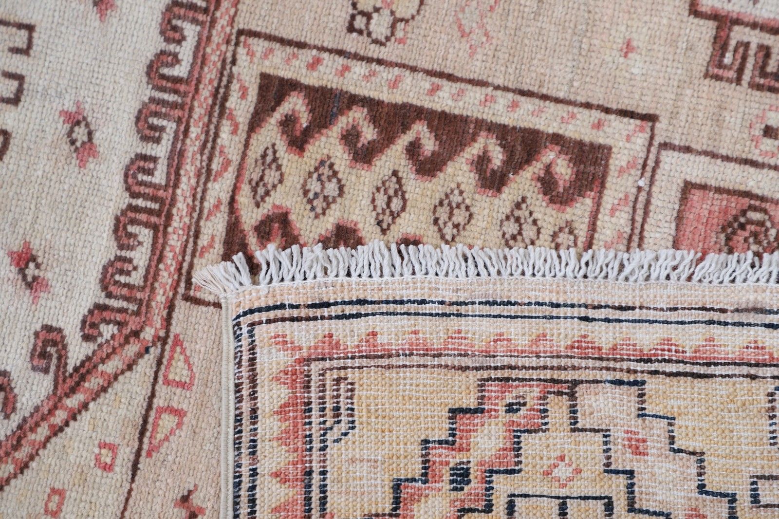 3x5 Ft Hand Knotted Ivory, Red Wool Area Rug. Turkish Medallion Motif Accent Rug photo vinterior