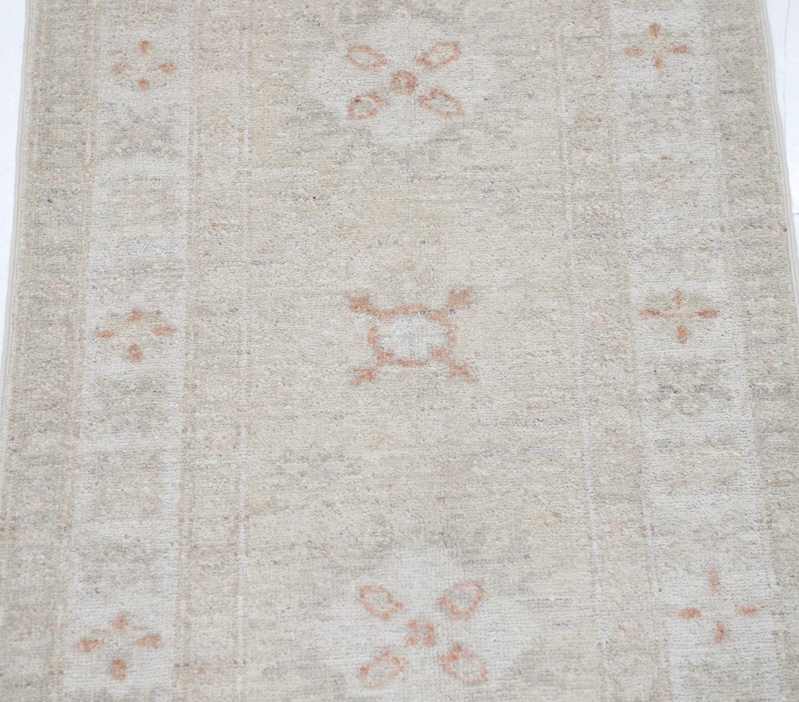 2.6x6.6 Ft Beige Wool Runner Rug For Corridor. Hand Knotted Rug For Kitchen photo for sale