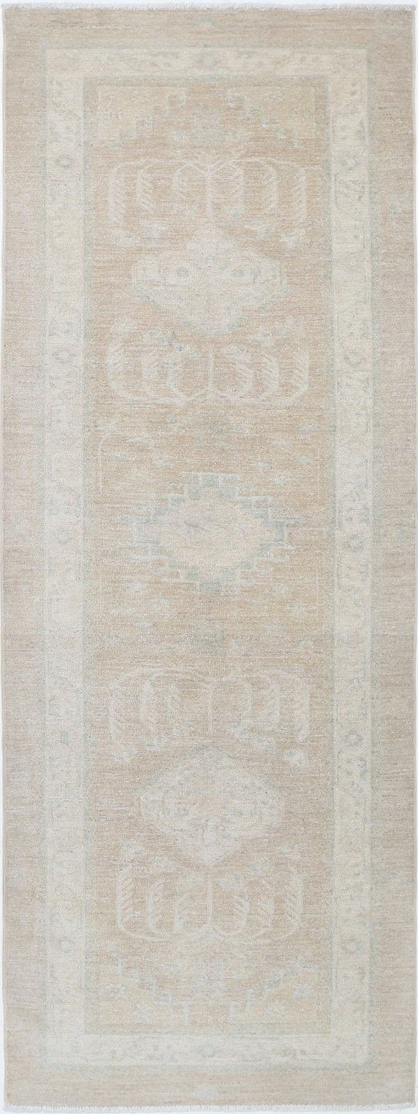 2.8x7.7 Ft Handknotted Hallway Rug. Kitchen Runner Rug. Beige Corridor Rug