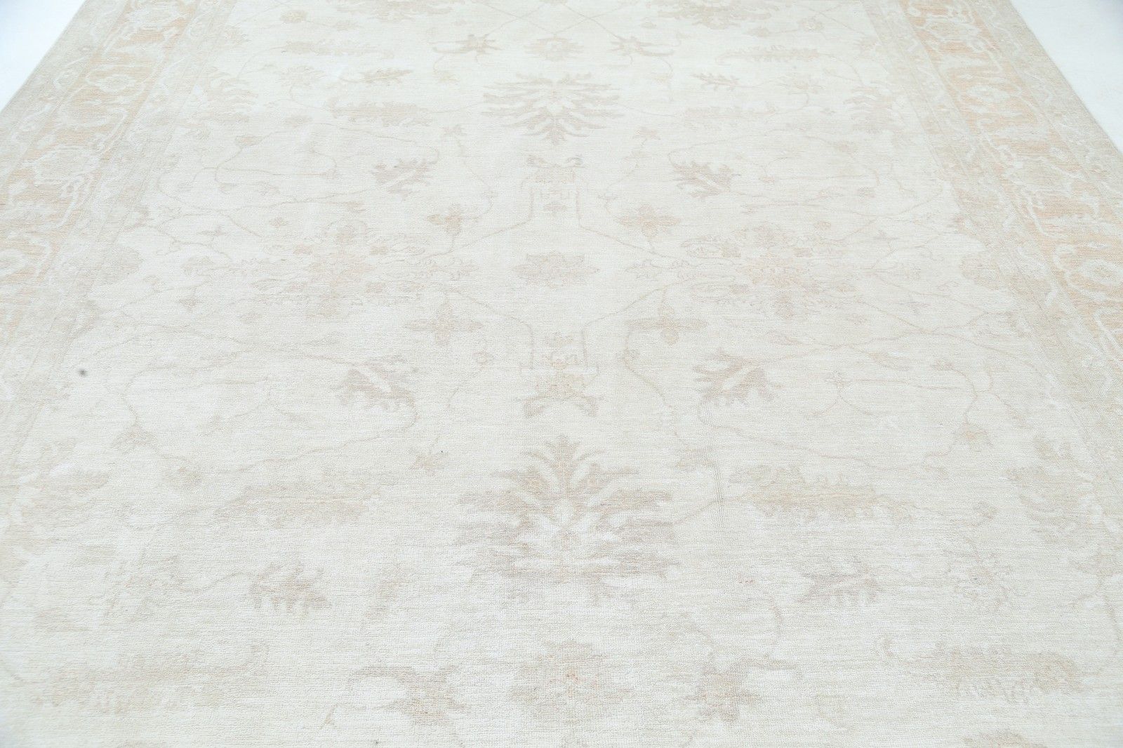 9.3x11.2 Ft Hand Knotted Beige Large Area Rug. Traditional Floral Oushak Carpet photo for sale