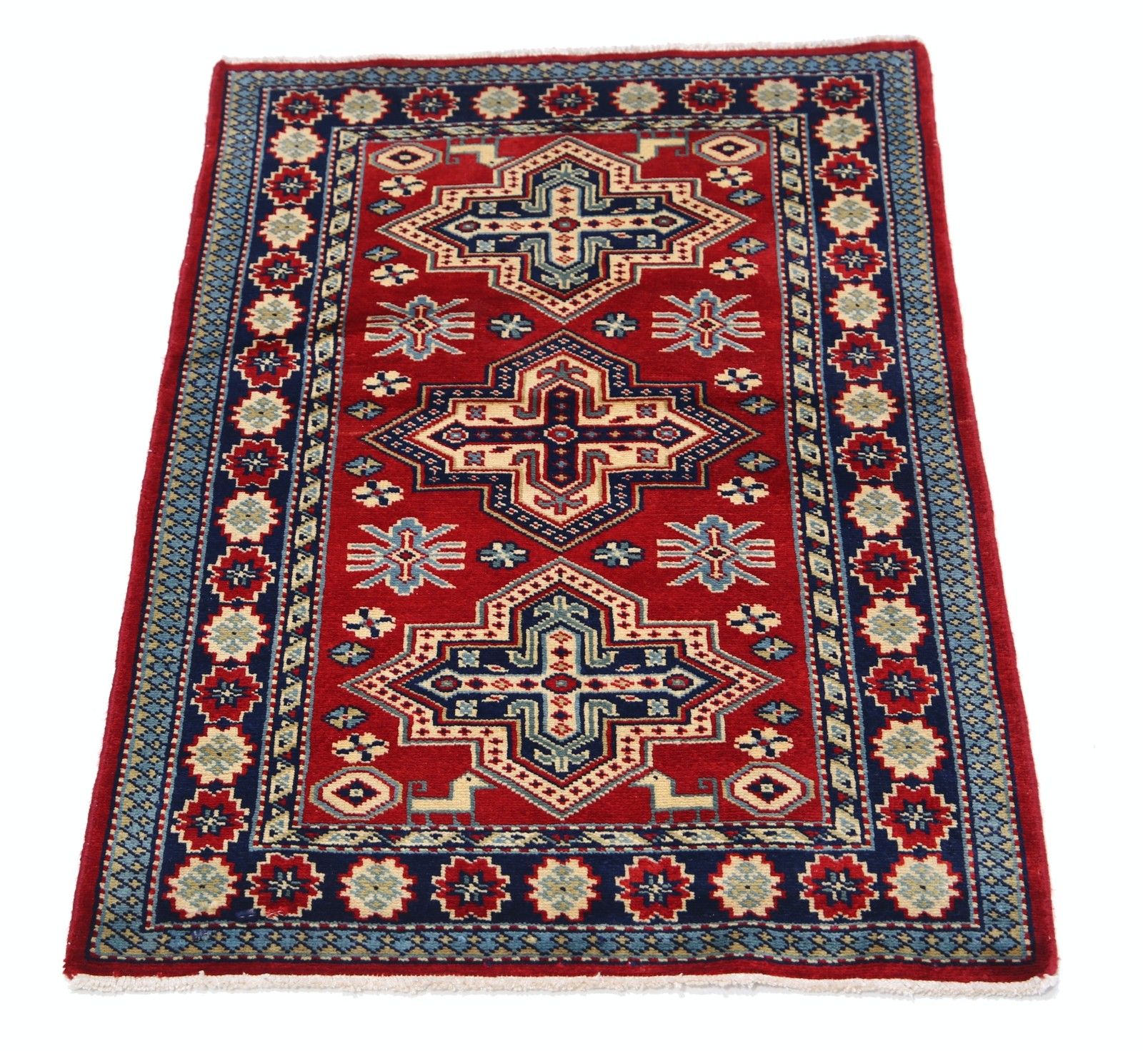 Tapis d'accent géométrique rouge noué à la main, 2 x 3 pi, pour chambre, cuisine et entrée photo Textiles