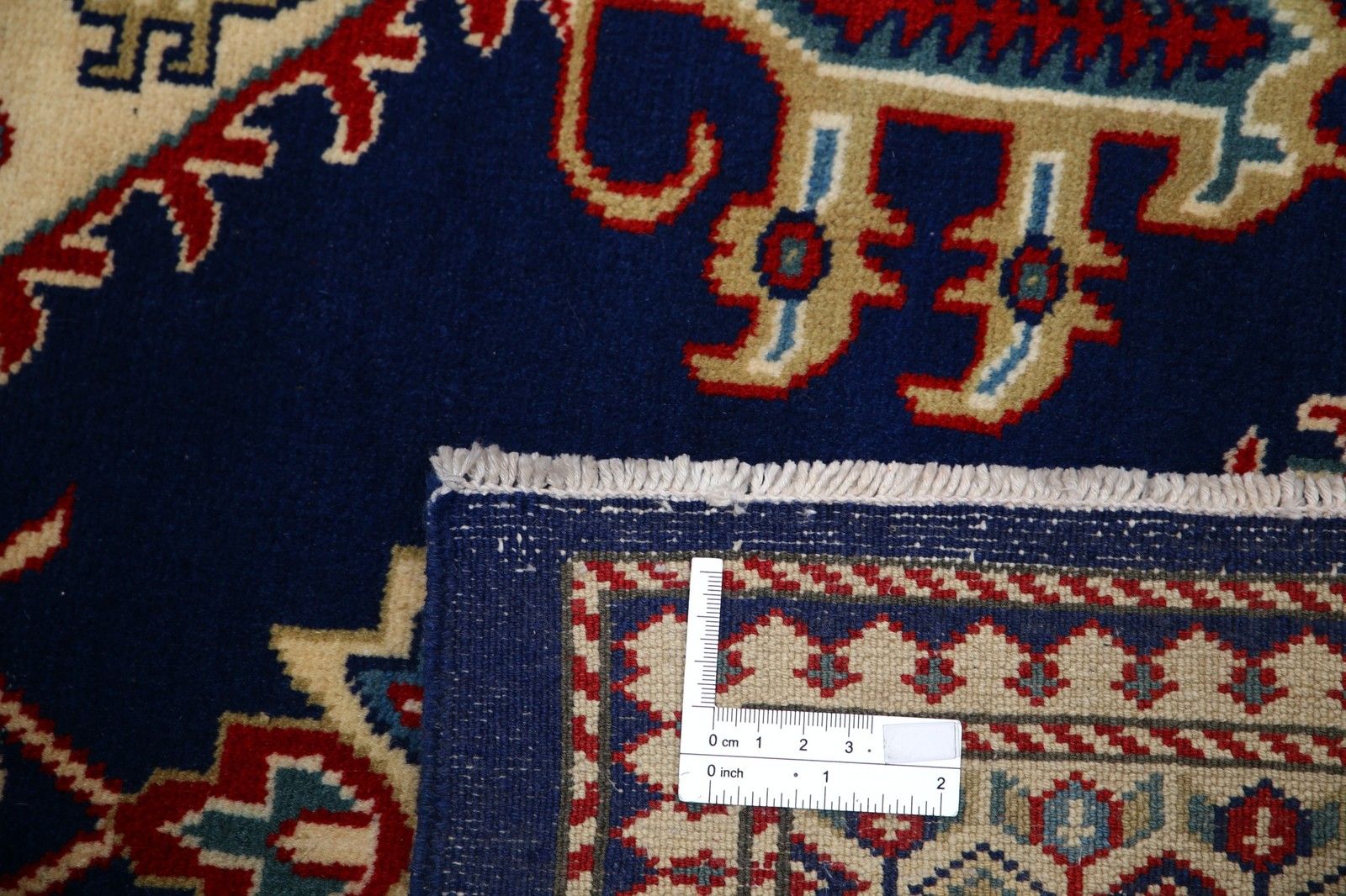 4.2x6.2 Ft Handknotted Red, Beige, Blue Area Rug With Geometric Medallion Design photo buy