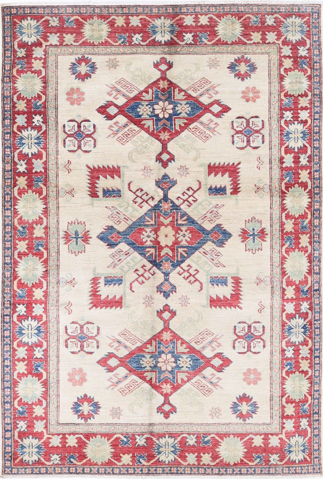 4.6x7 Ft Decorative Geometric Wool Area Rug. Hand Knotted Rug For Living Room
