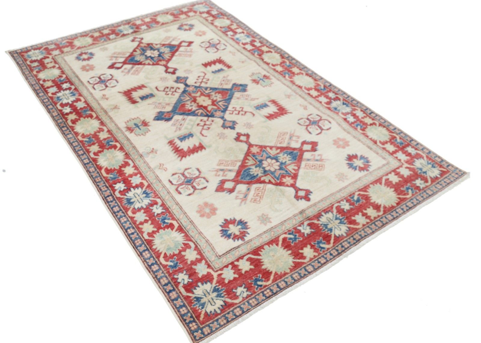 4.6x7 Ft Decorative Geometric Wool Area Rug. Hand Knotted Rug For Living Room photo furniture