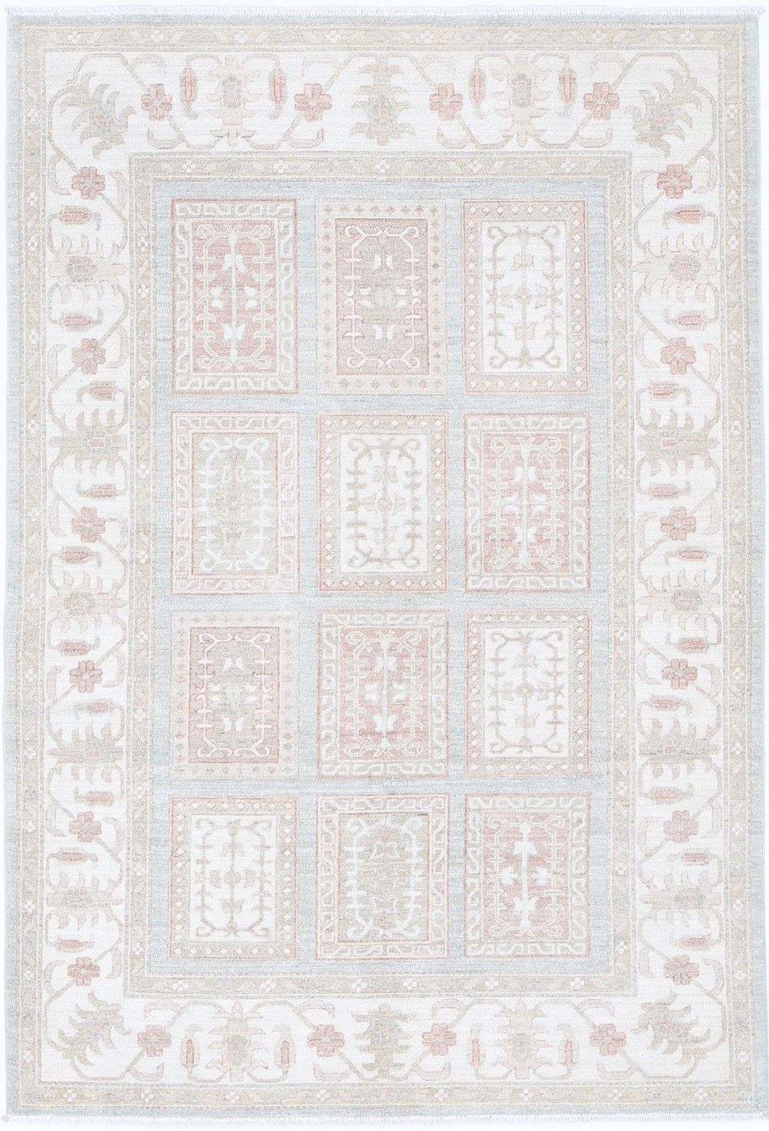 4.5x6.8 Ft Hand Knotted Turkish Wool Area Rug In Soft Tones For Living Room