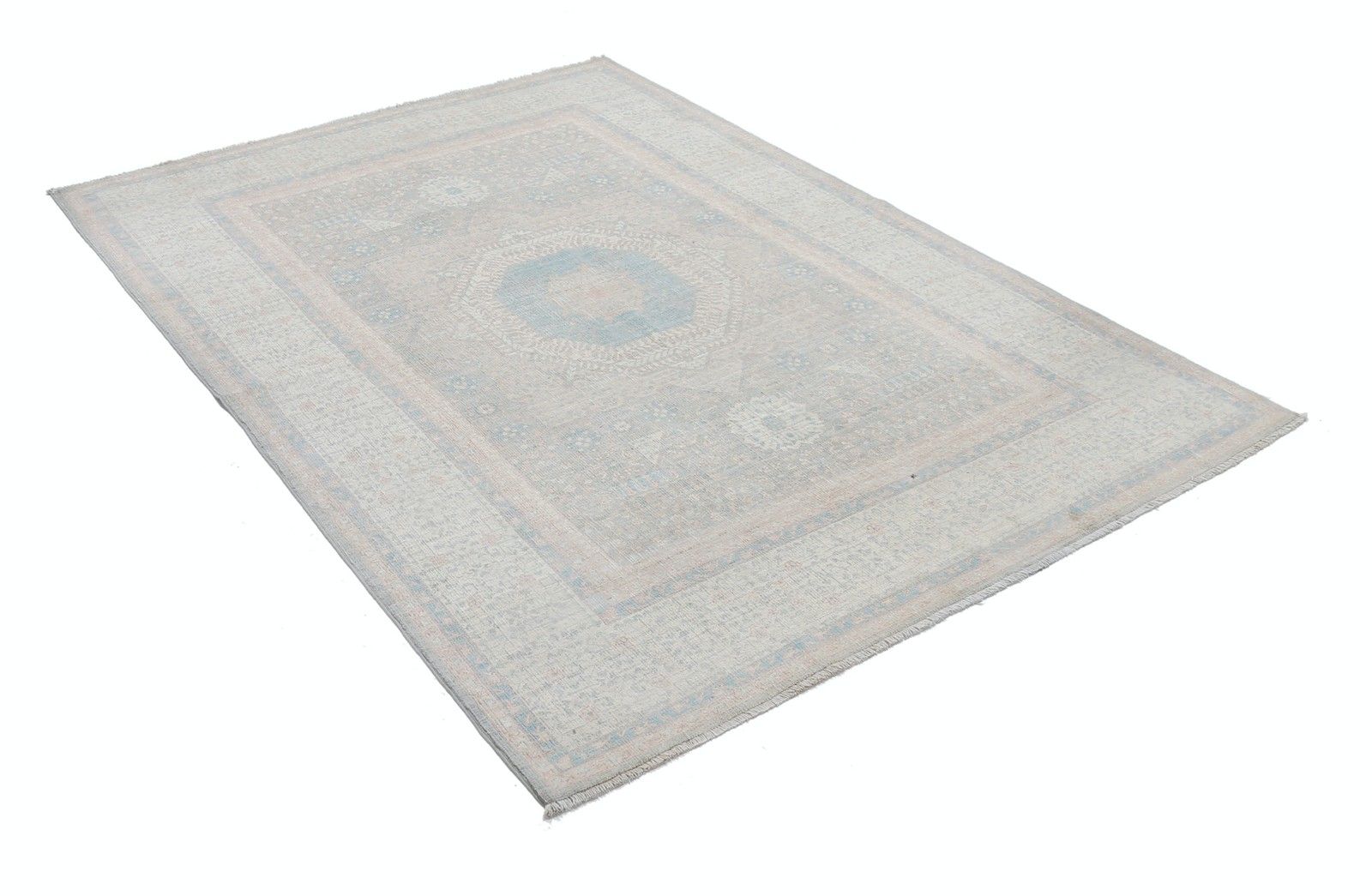 4,7 x 6,8 ft Handgeknoopt Turks Geometrisch Wollen Vloerkleed in Zachte Tinten photo Textiel