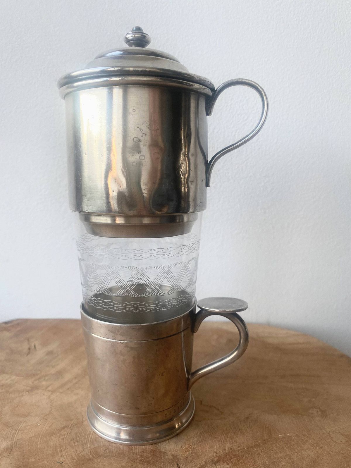 Cafetière d'époque en verre et métal argenté photo 114.0