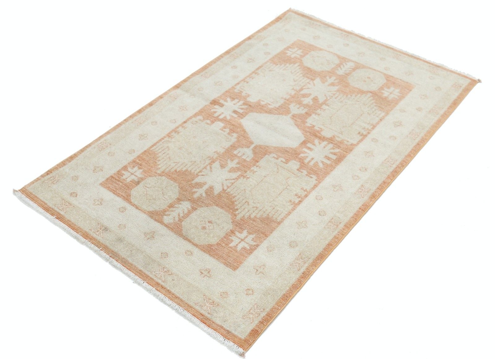 Tapis en laine noué à la main, beige et rouge, 94 x 153 cm - motifs tribaux turcs photo for sale