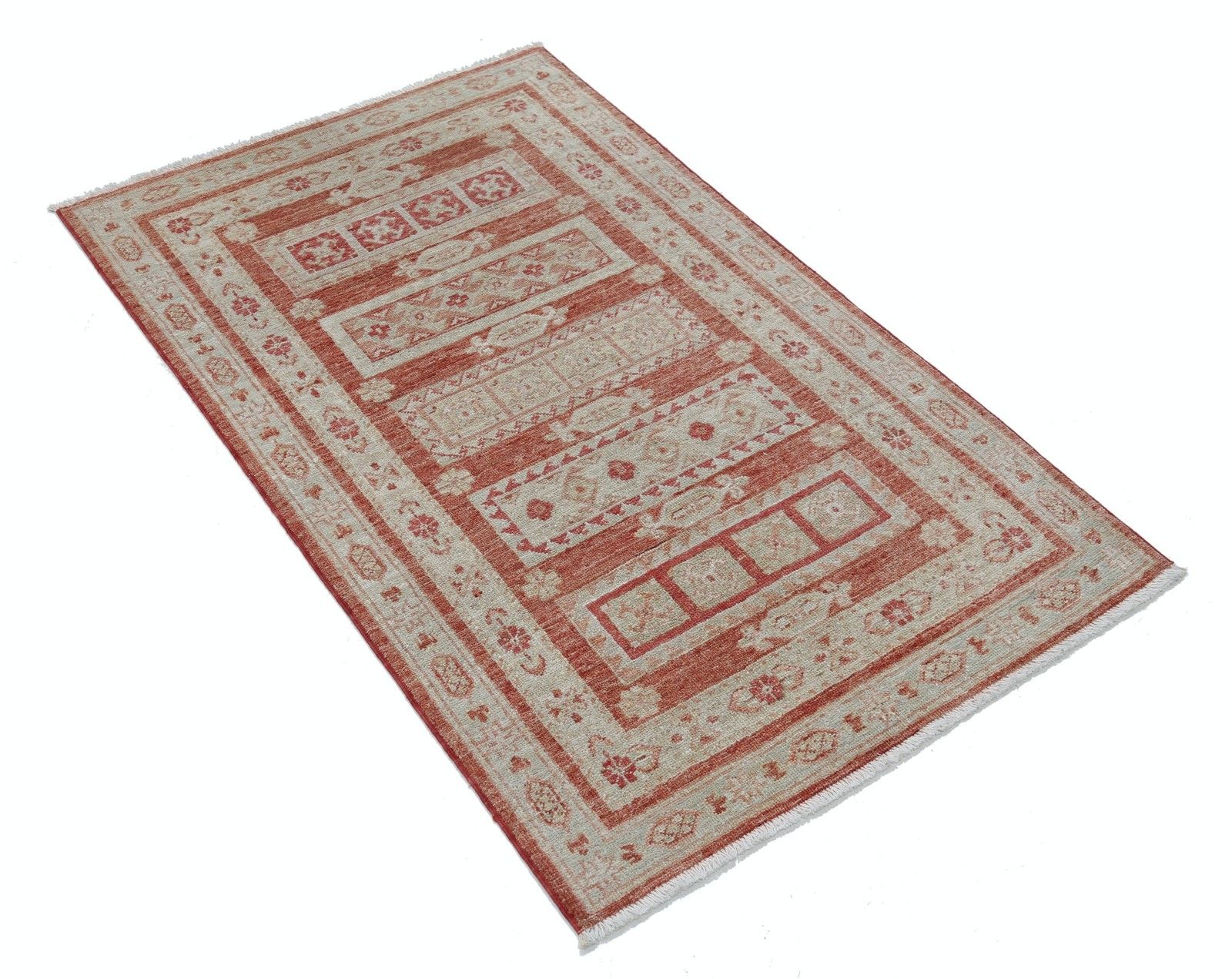 2.7x4.3 Ft Hand Knotted Red, Ivory Area Rug. Turkish Geometric Motif Accent Rug photo furniture