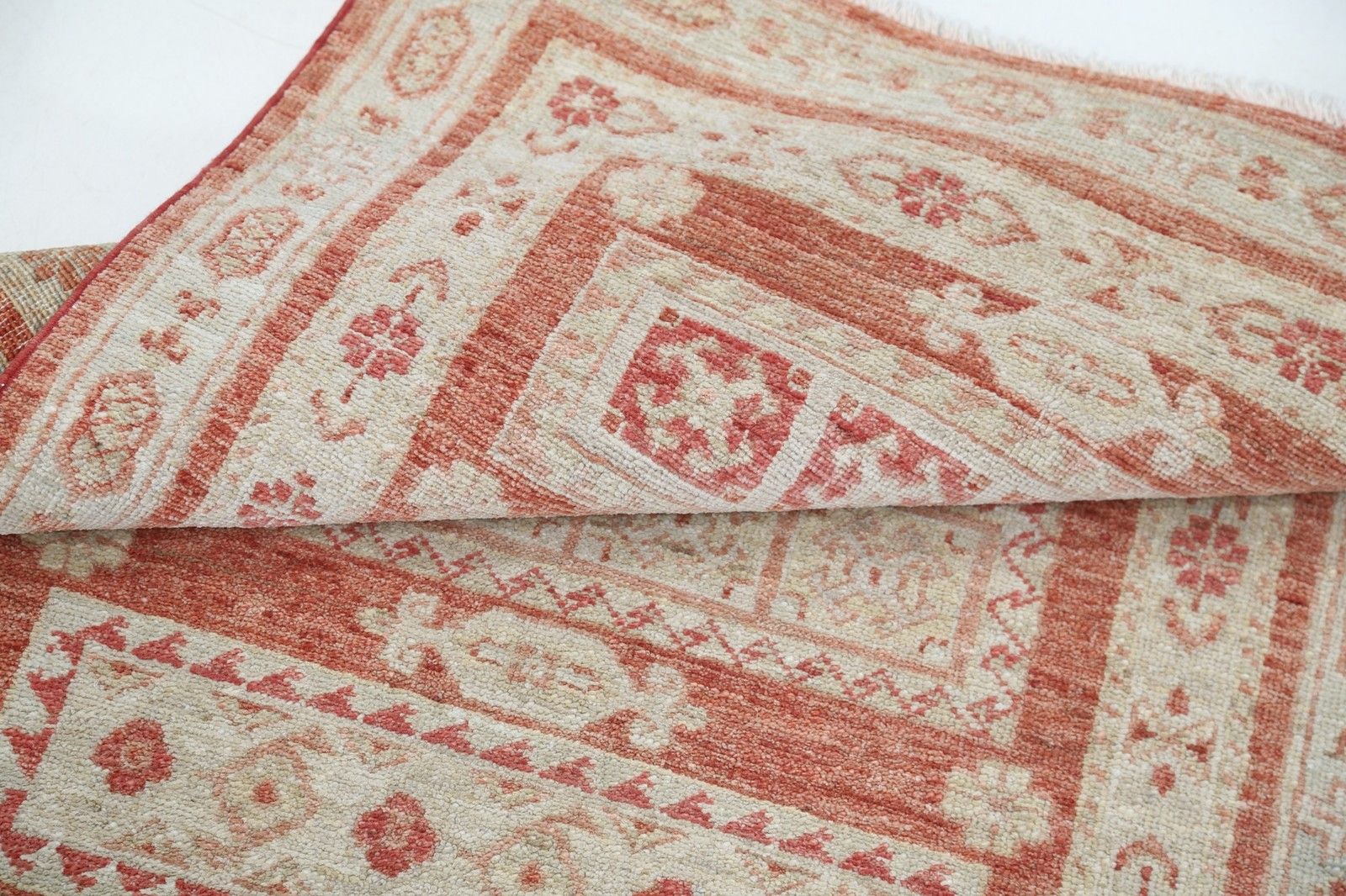 2.7x4.3 Ft Hand Knotted Red, Ivory Area Rug. Turkish Geometric Motif Accent Rug photo Textiles