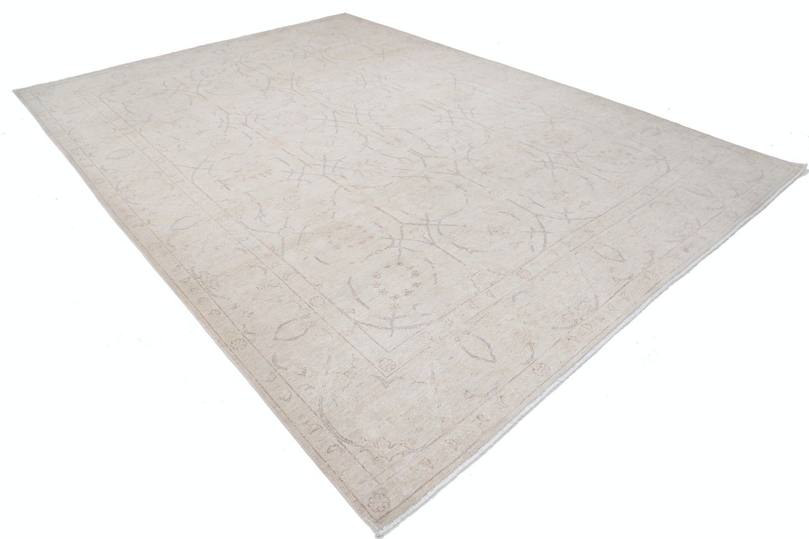 9x12.2 Ft Hand Knotted Large Area Rug For Living Room. Beige Wool Carpet photo furniture