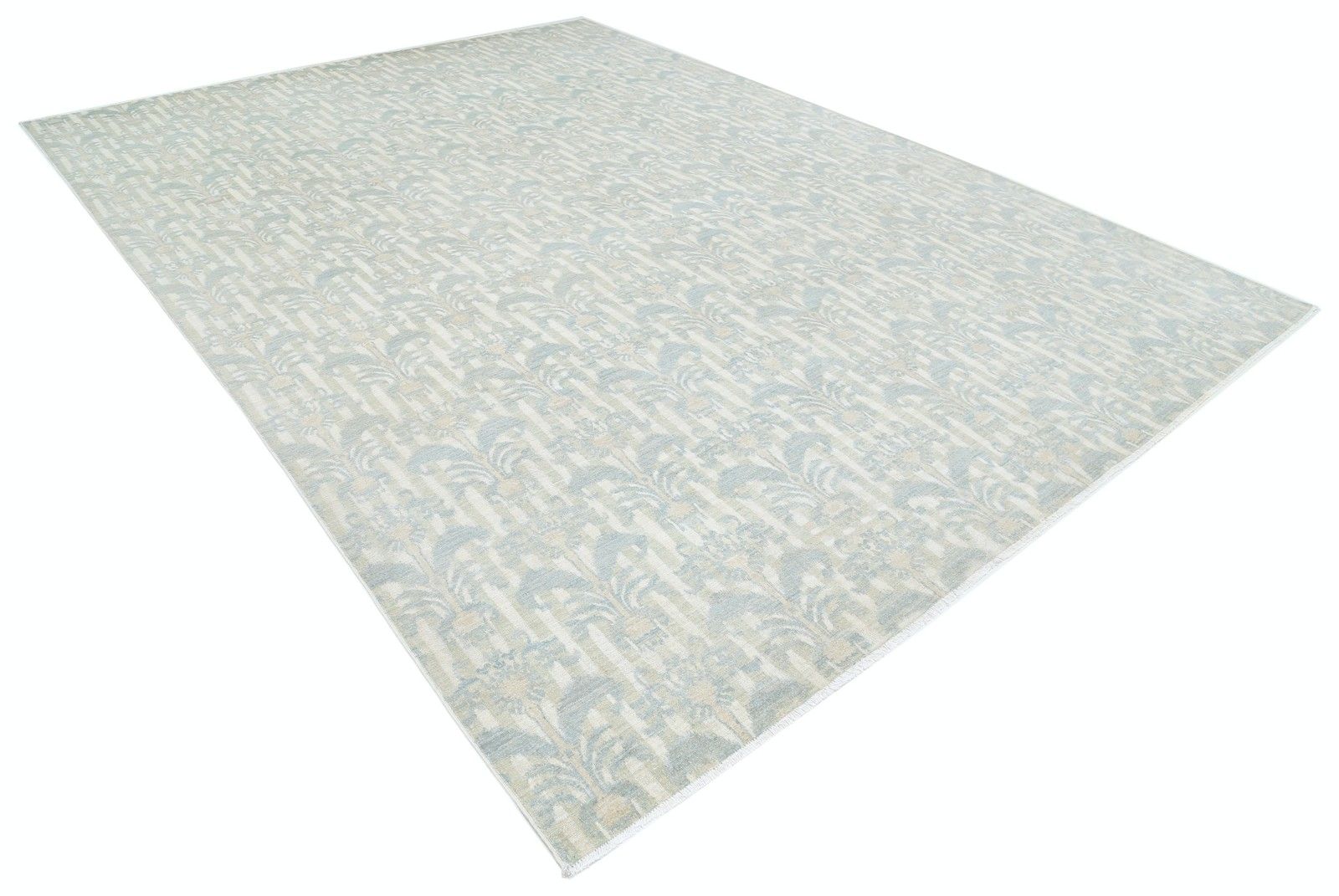 9.8x13.3 Ft Hand Knotted Light Blue, Beige Rug. Traditional Damask Design Carpet photo furniture