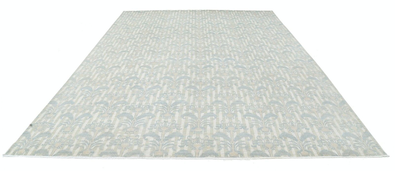 9.8x13.3 Ft Hand Knotted Light Blue, Beige Rug. Traditional Damask Design Carpet photo Textiles