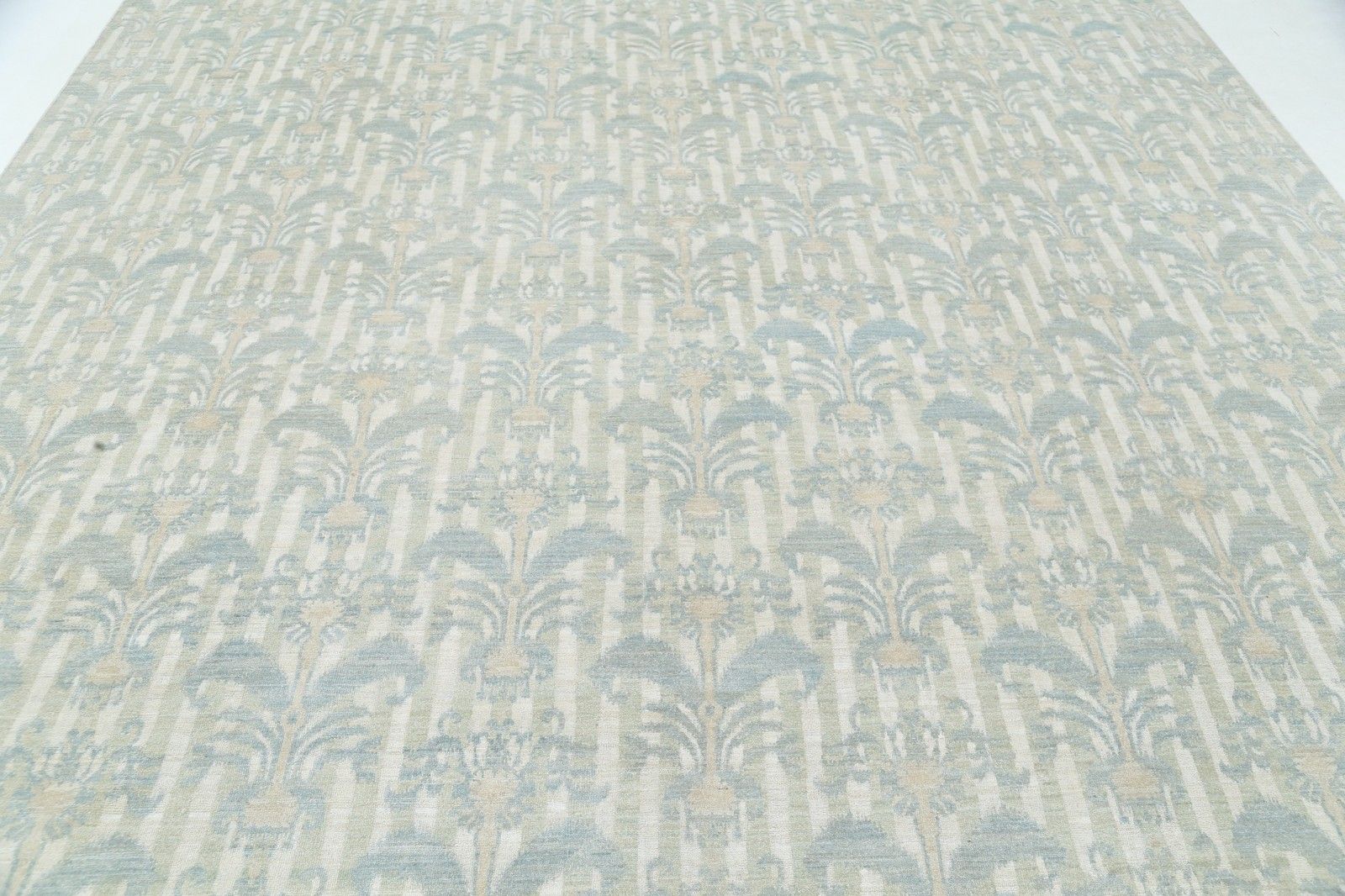 9.8x13.3 Ft Hand Knotted Light Blue, Beige Rug. Traditional Damask Design Carpet photo 7816.0