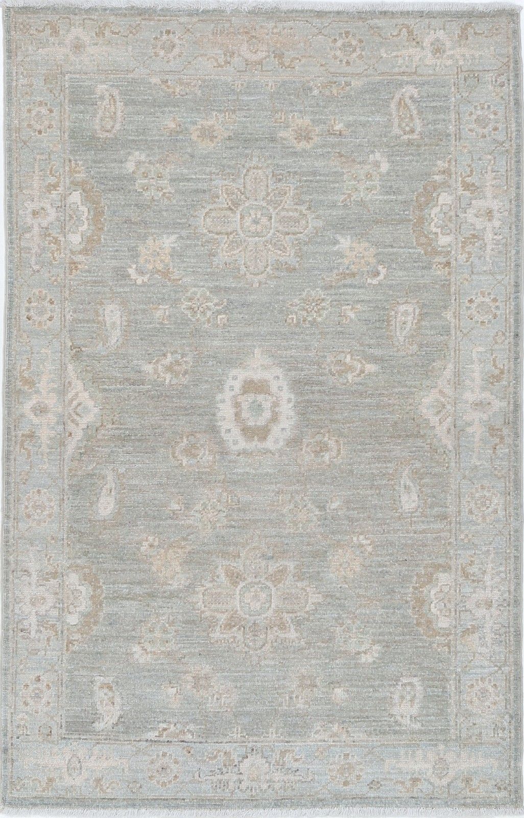 2,6x4,2 ft traditioneel handgeknoopt wollen vloerkleed in zacht blauw en ivoor
