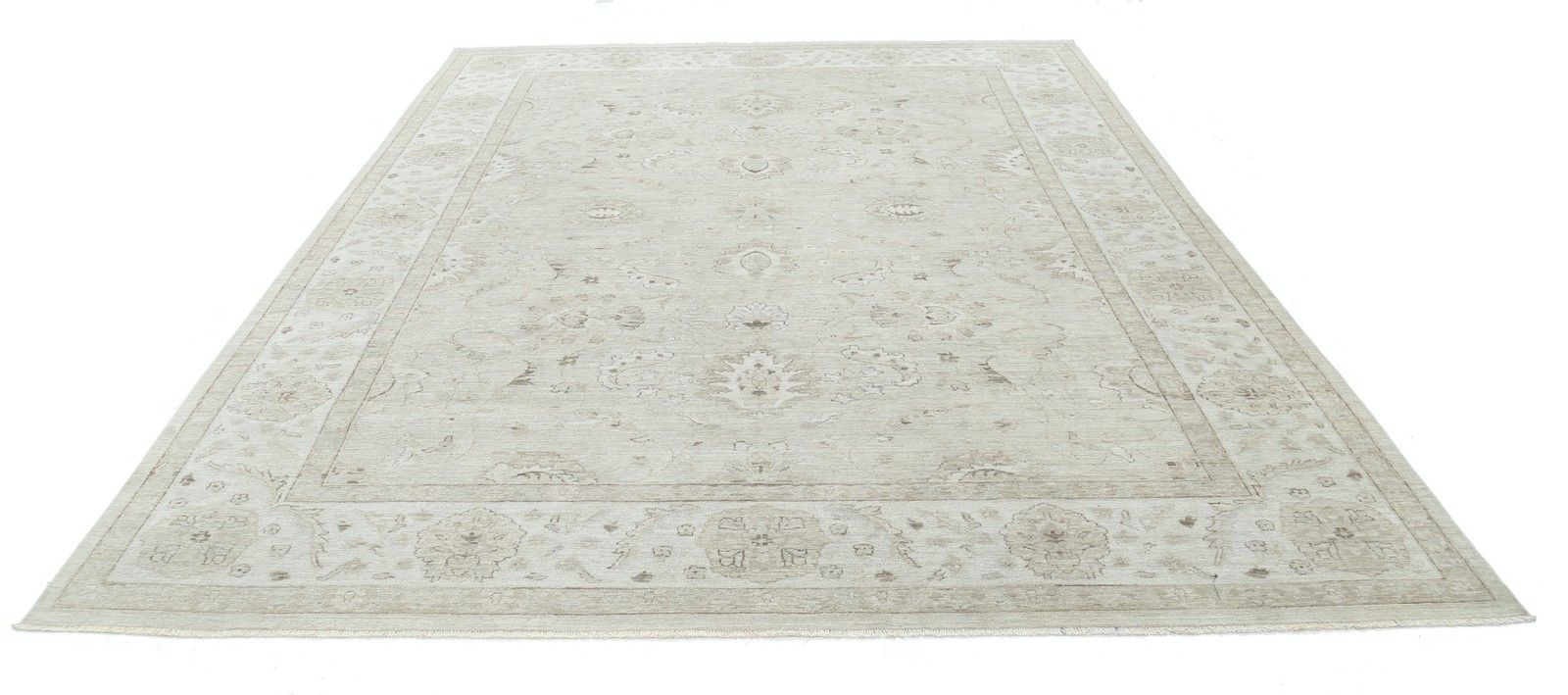 9x11.7 Ft Hand Knotted Large Area Rug For Living Room. Beige Wool Carpet photo Textiles