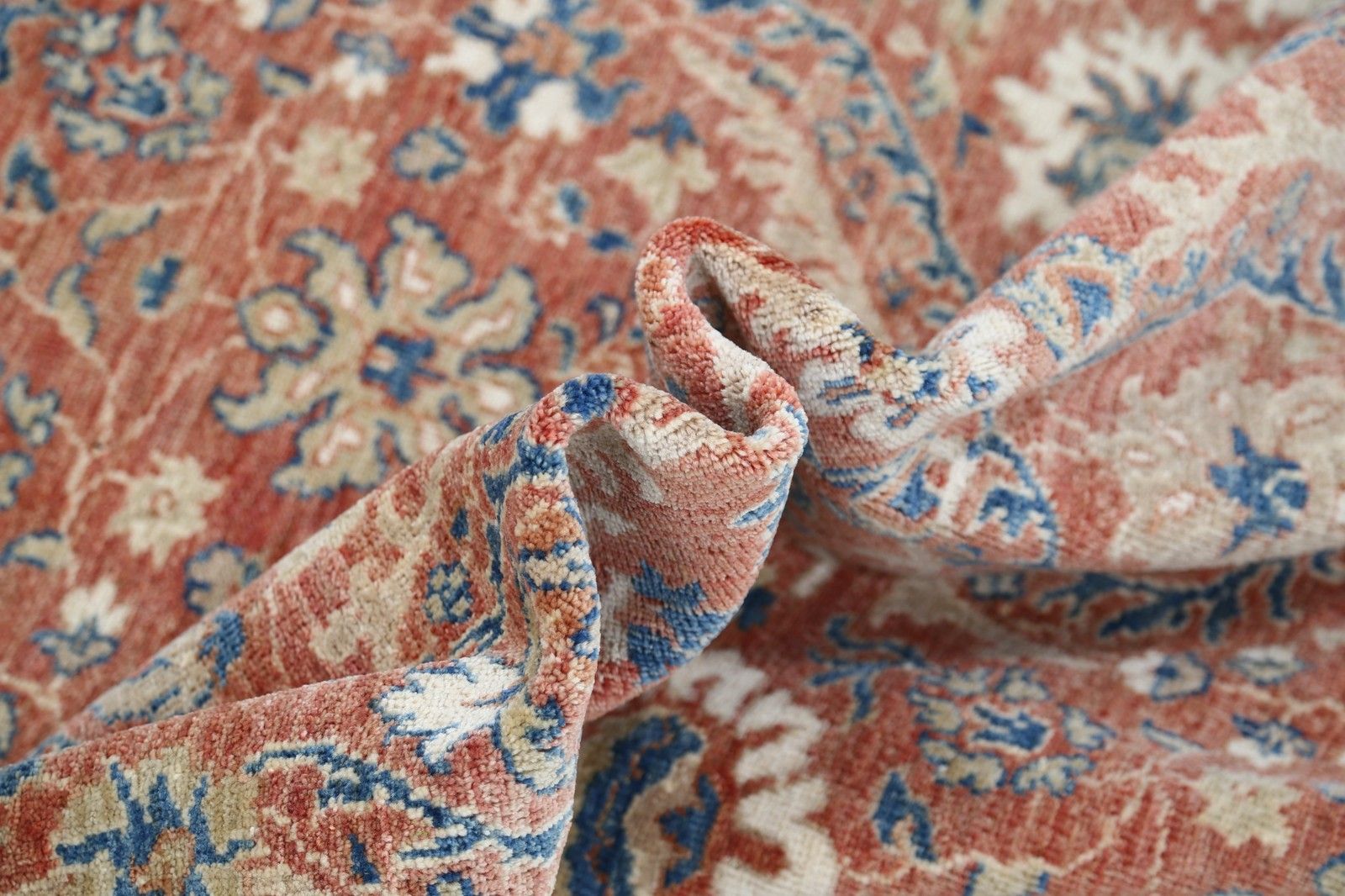 6.6x9.6 Ft Handknotted Red, Navy Blue, Beige Wool Area Rug. Floral Design Carpet photo buy