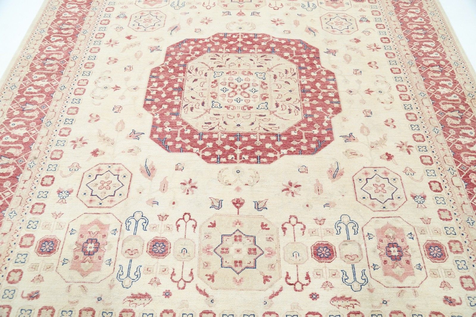 8x9.7 Ft Hand Knotted Beige, Red Large Wool Area Rug With Medallion Design photo 3908.0