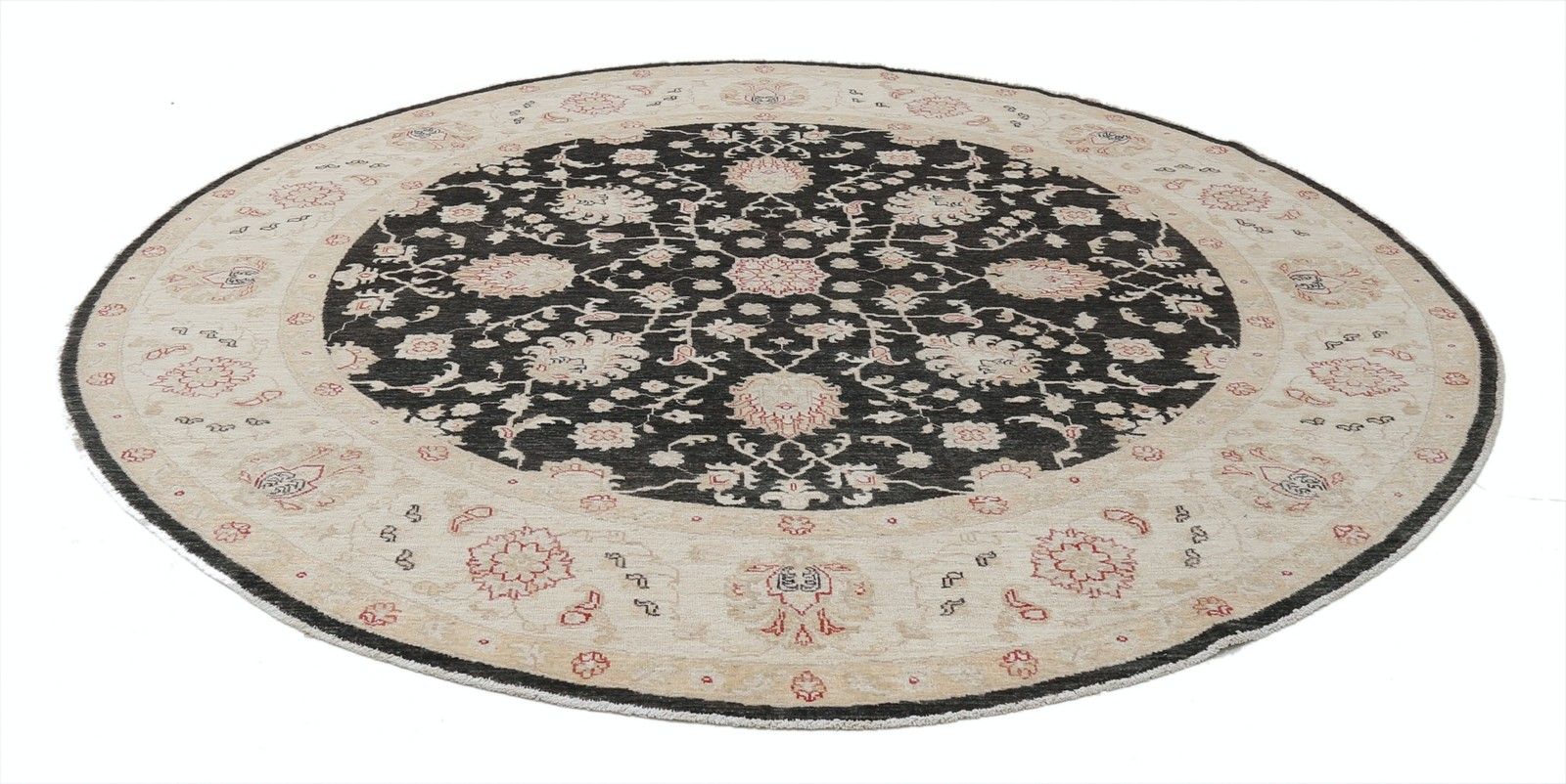 7.8x8 Ft Hand Knotted Round Area Rug For Living Room Decor. Black Wool Carpet photo for sale