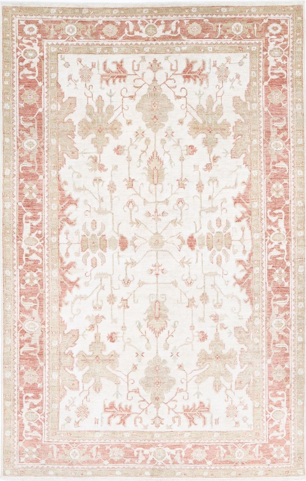 Handgeknoopt vloerkleed 6,5 x 10,2 ft voor de woonkamer. Traditioneel beige wollen tapijt