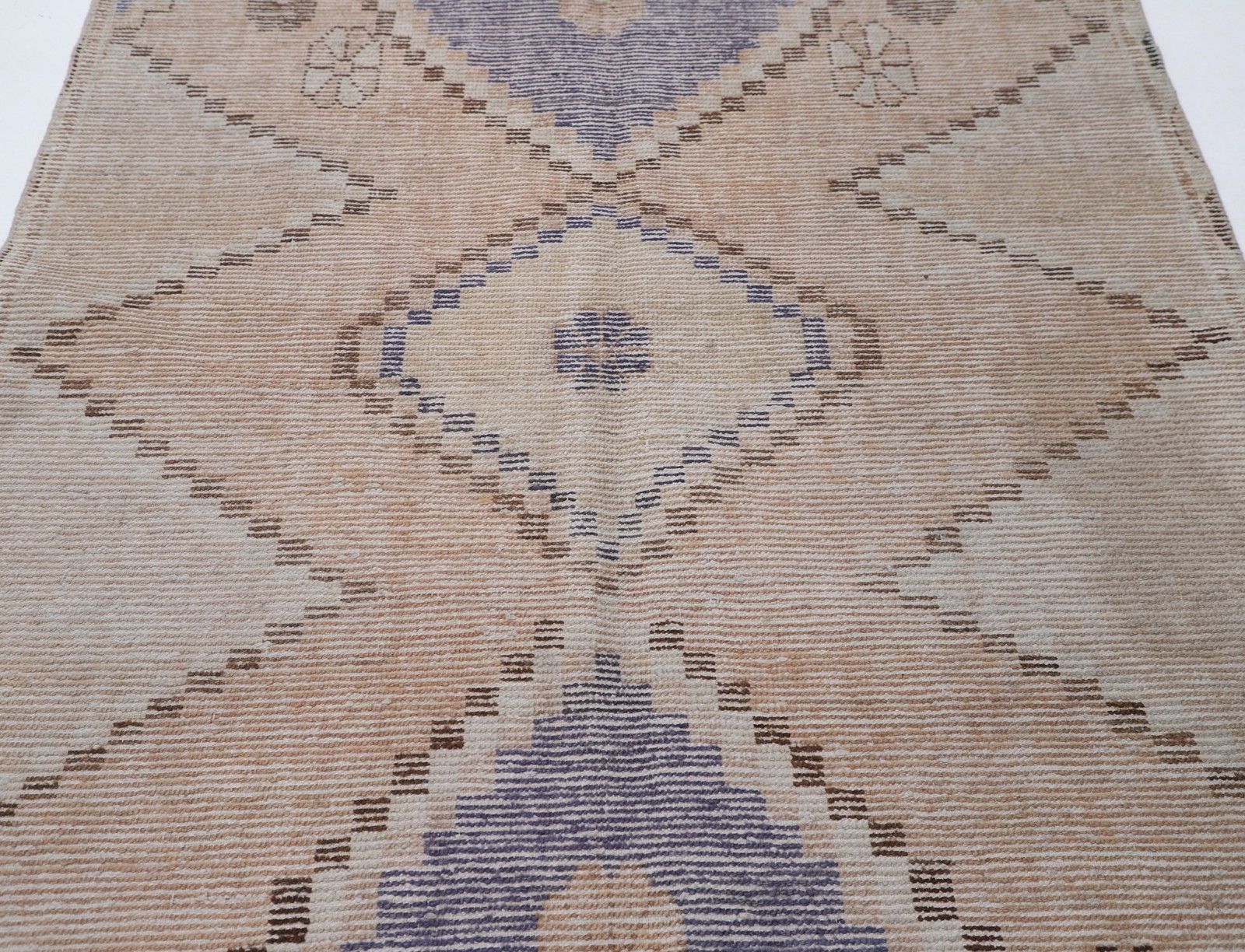 5.2x8.6 Ft Handknotted Light Blue, Beige Area Rug. Turkish Striped Geometric Rug photo for sale