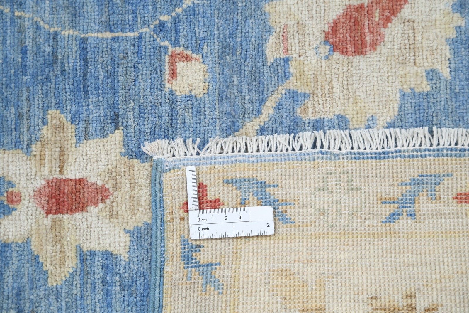 5,6x7,7 ft Handgeknoopt Floraal Oushak Vloerkleed in Blauw en Ivoor. 100% Wol photo buy