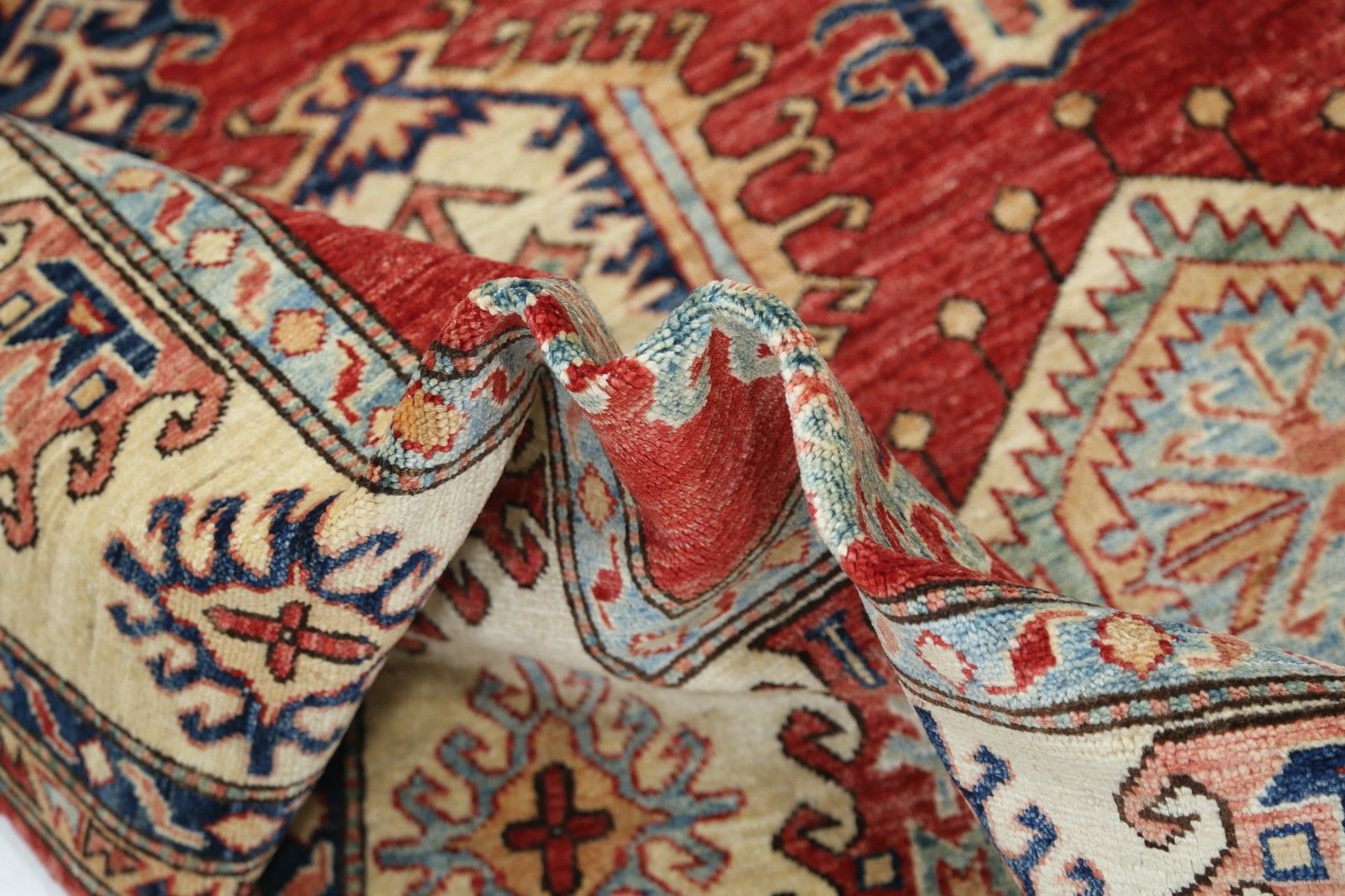 Tapis tribal noué à la main, 171 x 237 cm, rouge, pour salle à manger et salon. 100 % laine photo vinterior