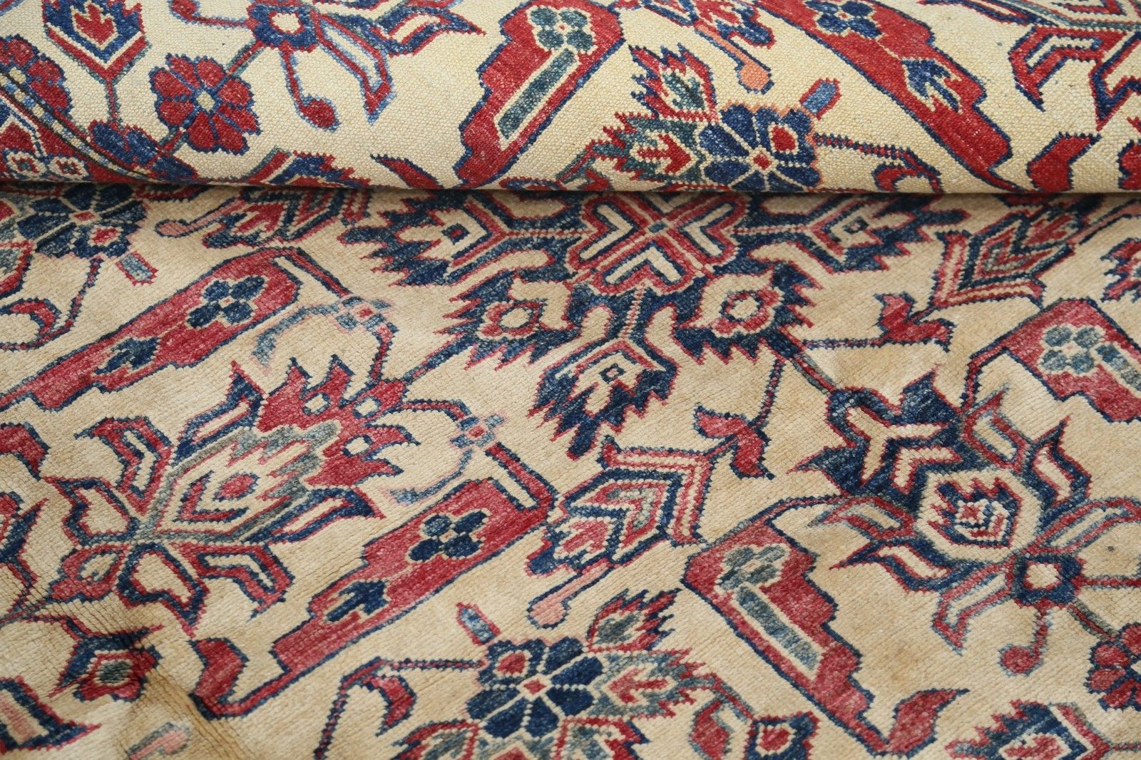 8.6x11.4 Ft Hand Knotted Red, Navy Blue And Ivory Area Rug With Floral Design photo 4884.0