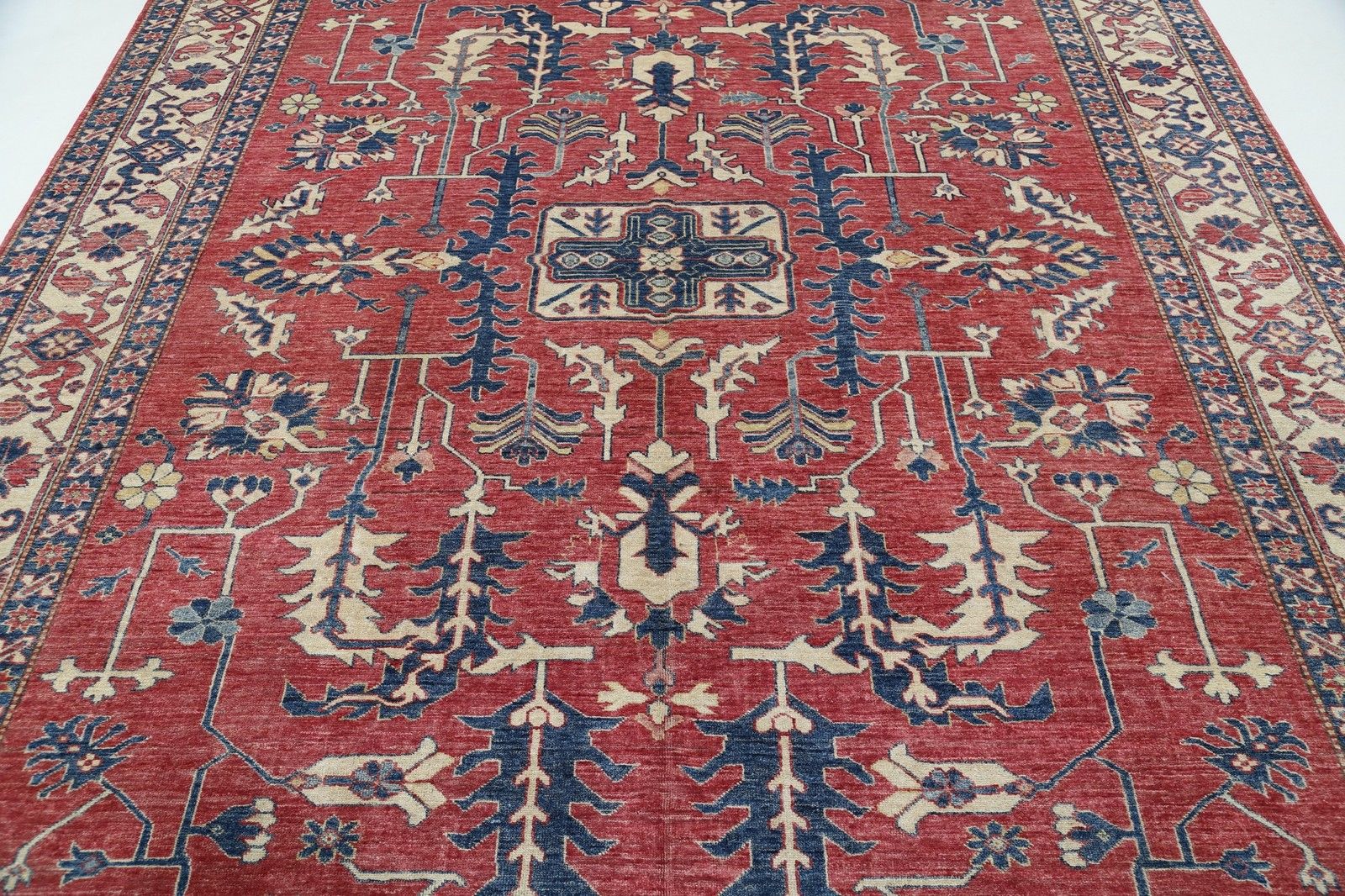 Tapis en laine noué à la main 2,49 x 3,28 m, rouge. Tapis turc à motifs floraux pour salon photo 4298.0