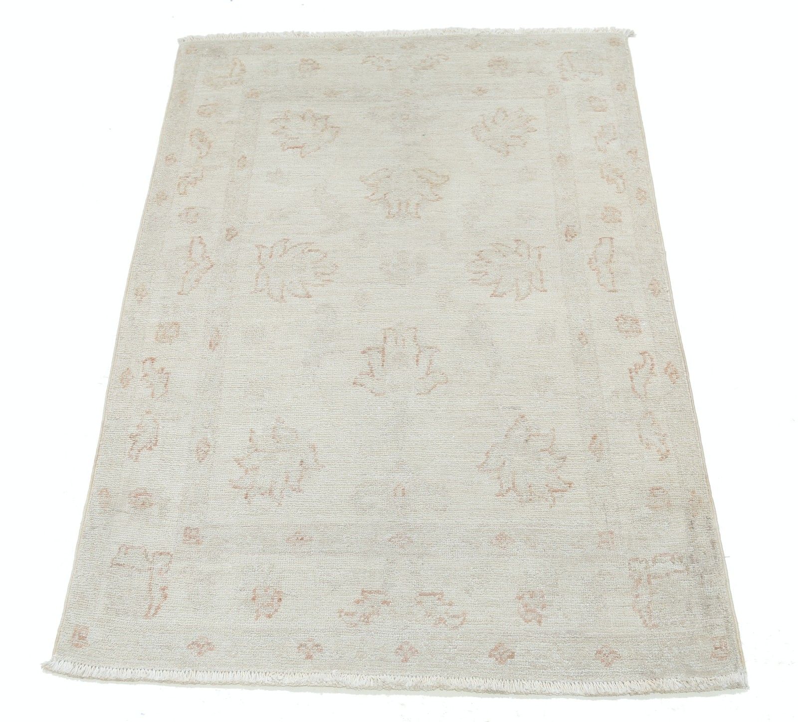 Tapis Oushak en laine beige noué à la main, motif floral, 79 x 122 cm photo Textiles