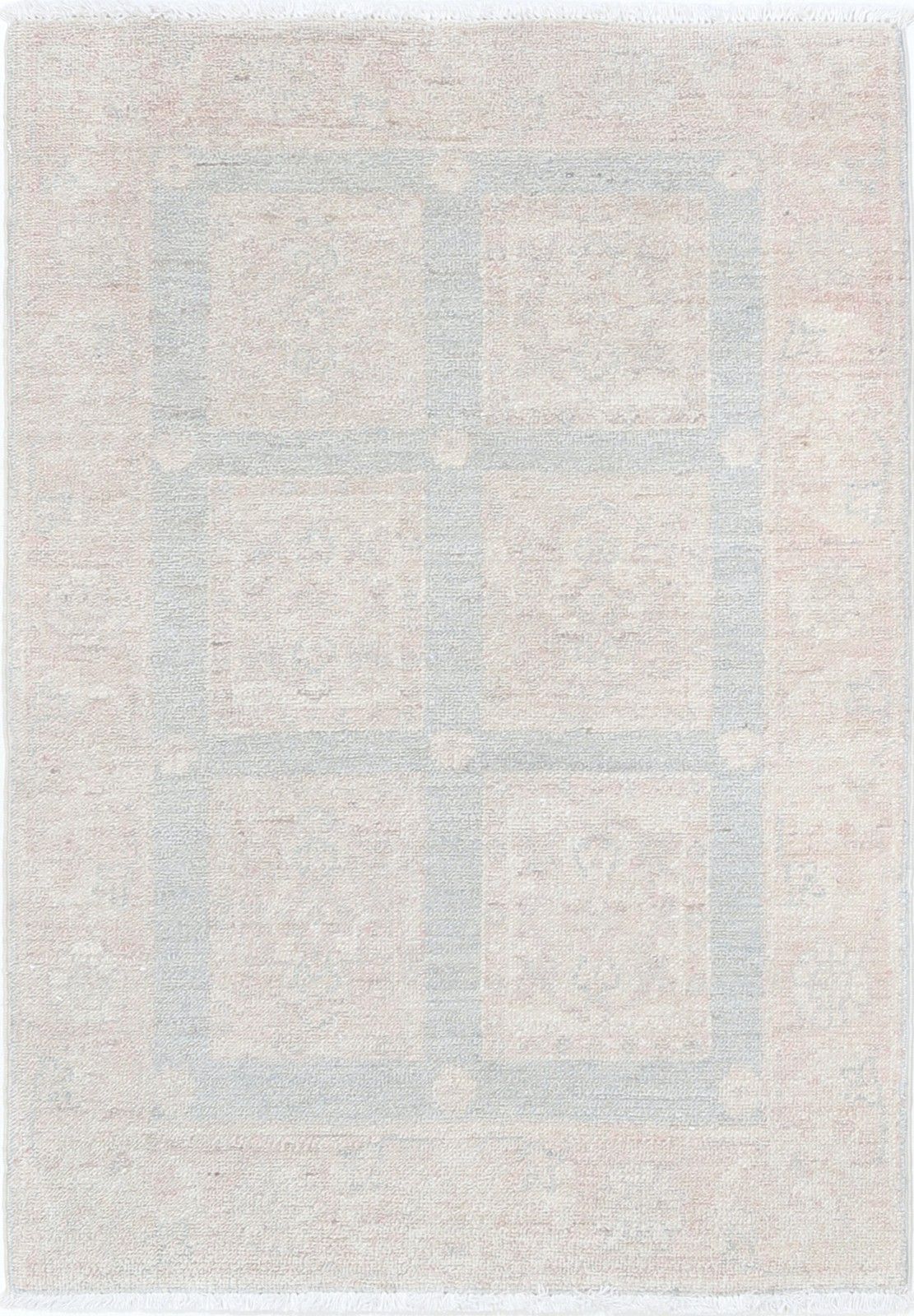 2x3 Ft Hand Knotted Ivory, Light Blue, Blush Wool Area Rug With Geometric Design