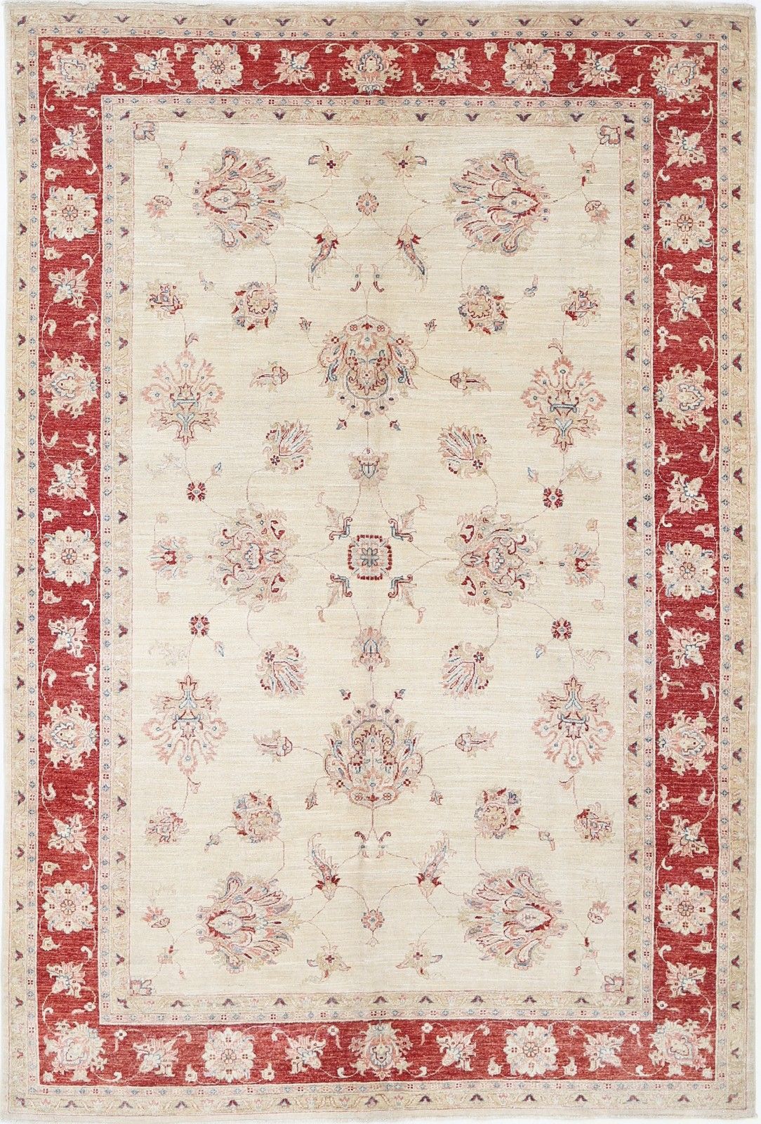 7x10 Ft Handmade Floral Rug In Beige And Red. Traditional Oushak Carpet