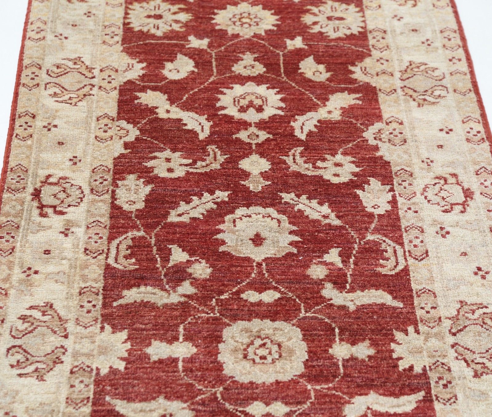 2.6x15 Ft Hand Knotted Red, Beige Long Runner Rug. Oushak Floral Corridor Rug photo for sale