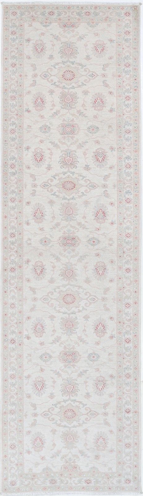2.6x10 Ft Handknotted Runner Rug For Hallway. Beige Runner Rug For Corridor