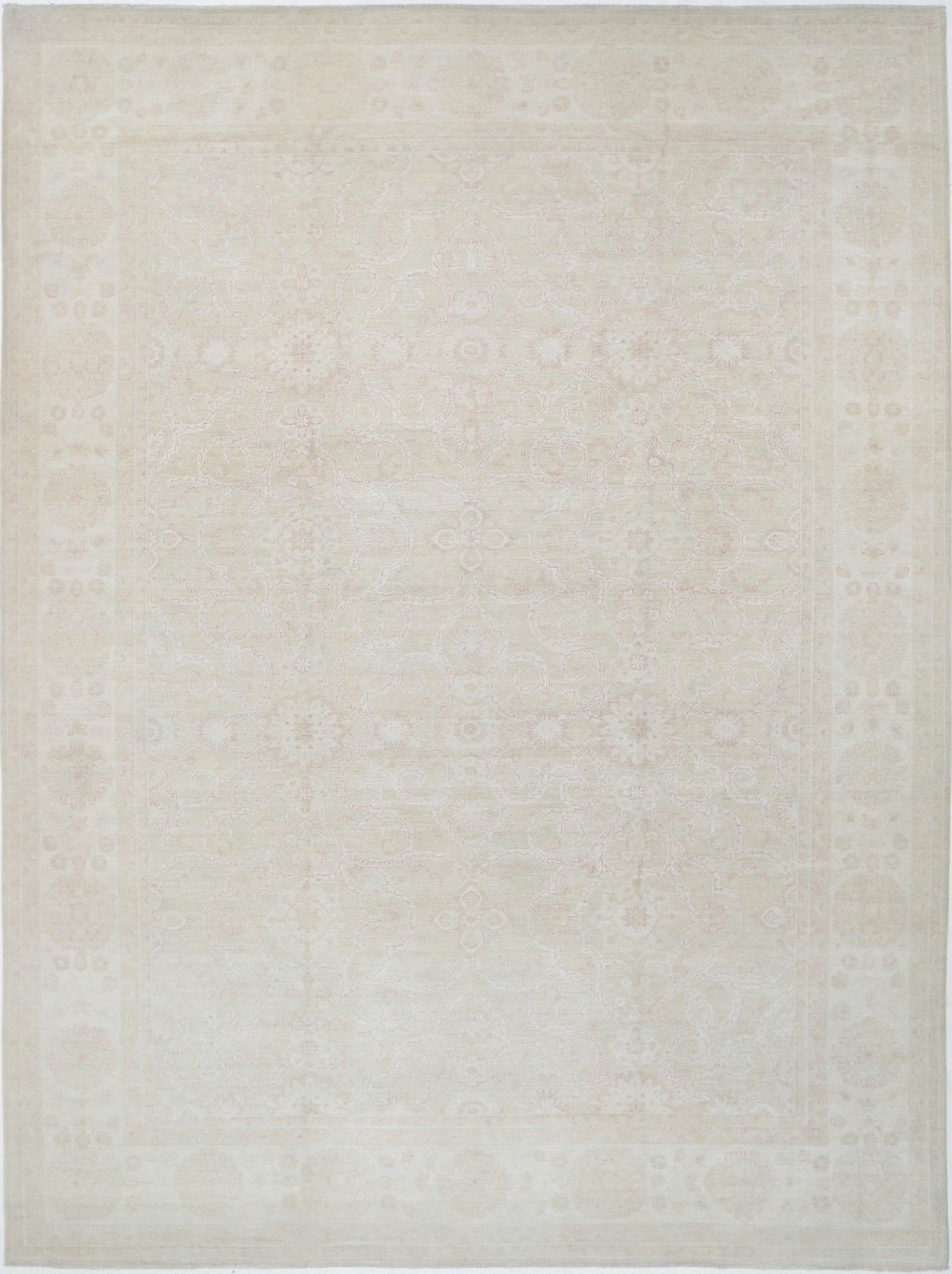 Tapis traditionnel noué à la main en laine beige, 10 x 13,2 pi, pour grand salon
