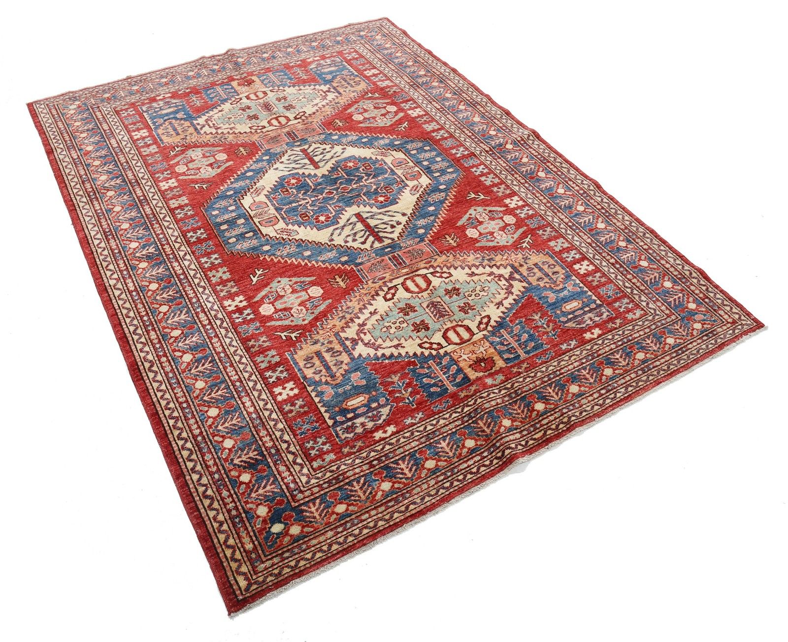 Tapis de style tribal noué à la main, rouge, 170 x 220 cm, pour la décoration intérieure. 100 % laine photo furniture
