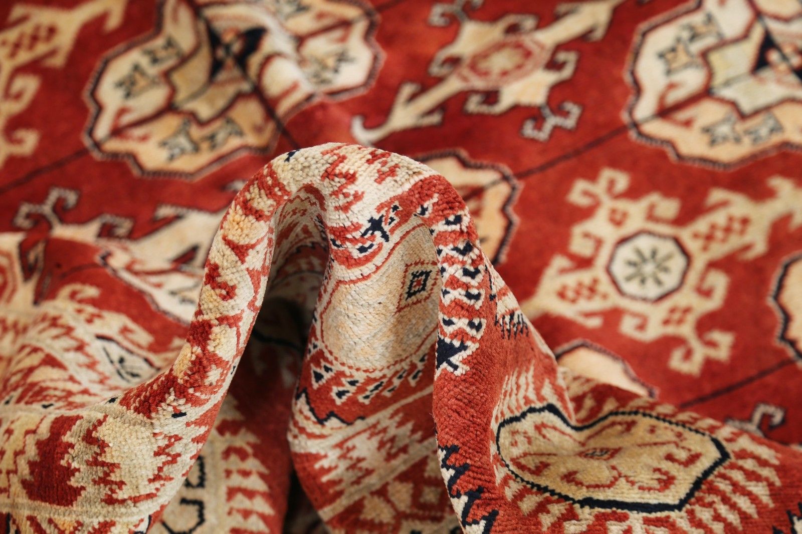2,04 x 2,49 m Handgeknoopt Rood, Ivoor Wollen Vloerkleed. Traditioneel Tribaal Stijl Tapijt photo vinterior