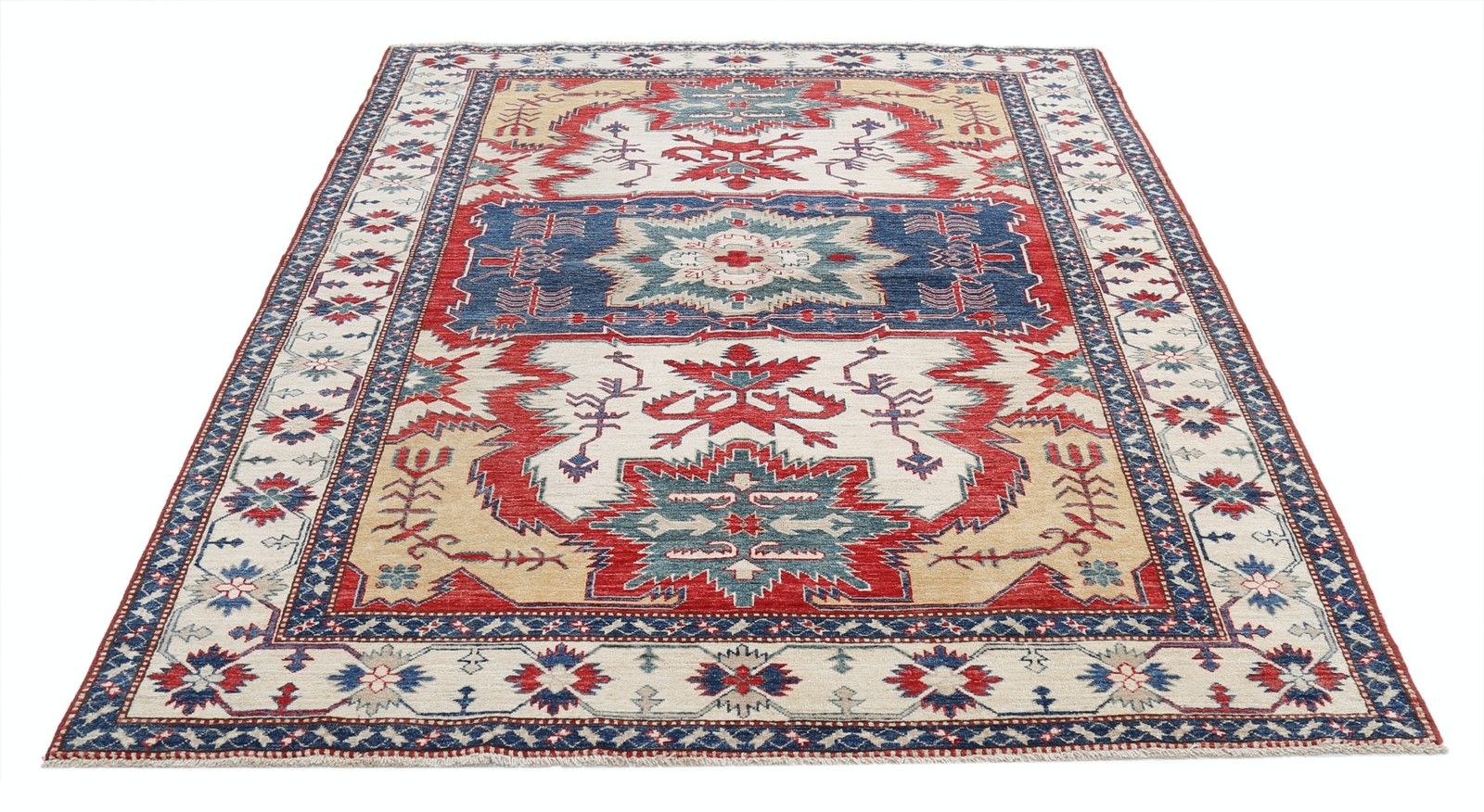 5,7 x 7,6 ft handgeknoopt tribaal Turks vloerkleed voor de woonkamer. 100% wol photo furniture