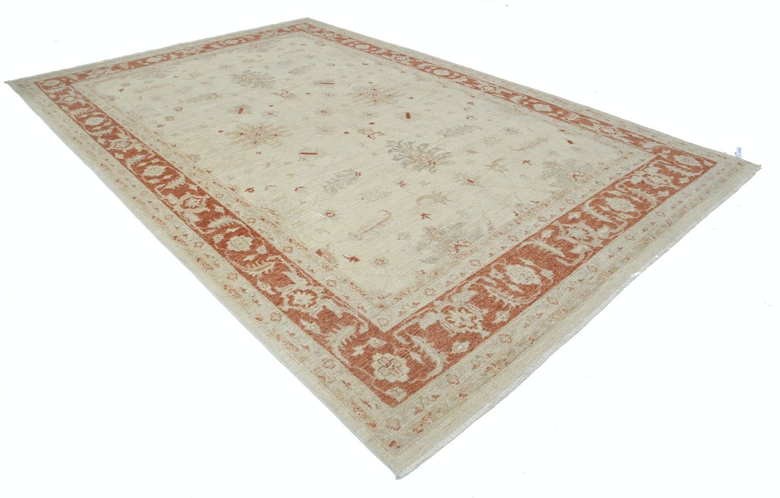 8.2x12.5 Ft Hand Knotted Floral Large Area Rug With Beige Field And Red Border photo furniture