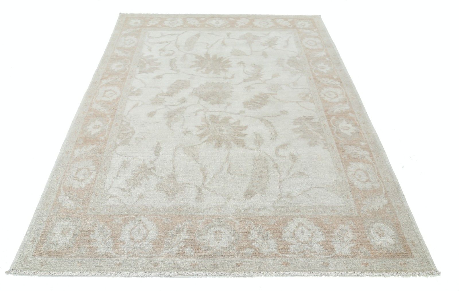 5.6x8 Ft Handmade Beige Area Rug For Dining Room. 100% Wool Rug For Living Room photo Textiles