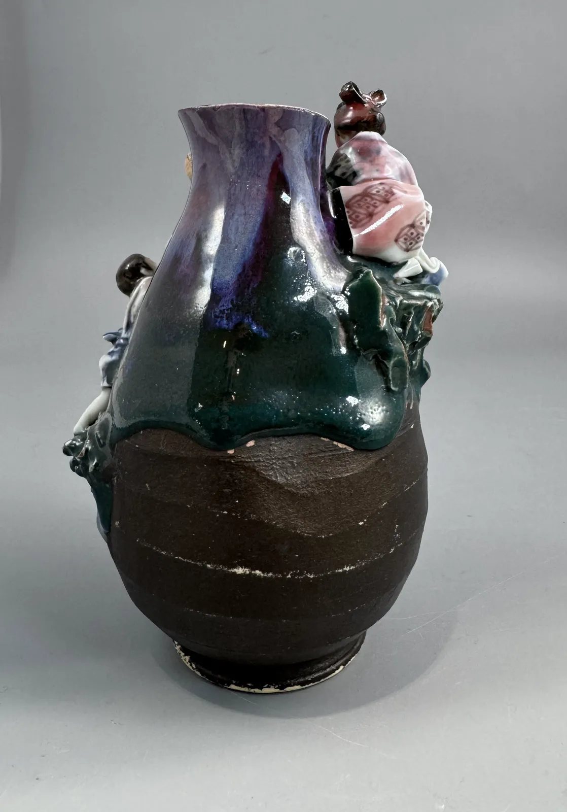 photo buy Japanese Sumida Gawa Vase With Monkey, Karako And Seated Woman, Kōko — Meiji / Early Taishō Period